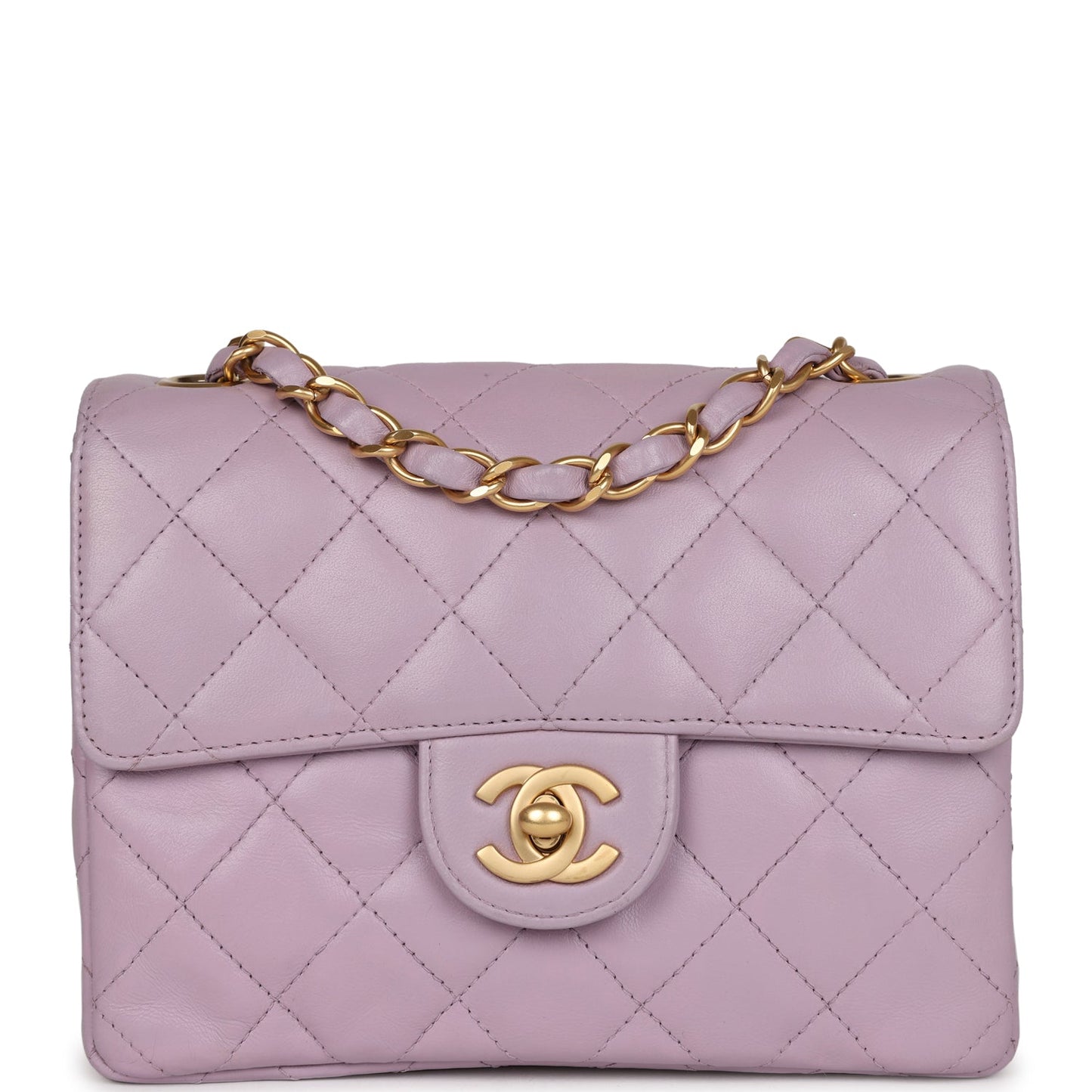 Chanel  Mini Square Flap Bag Light Purple Lambskin Matte Gold Hardware