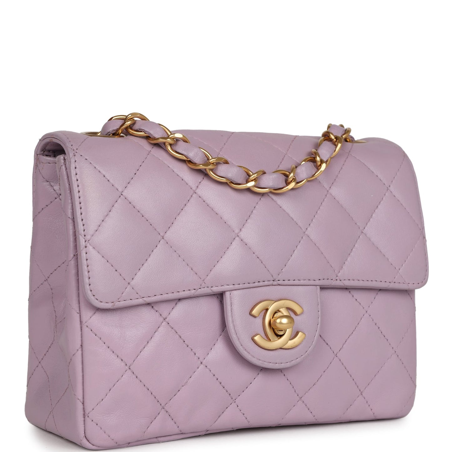 Chanel  Mini Square Flap Bag Light Purple Lambskin Matte Gold Hardware