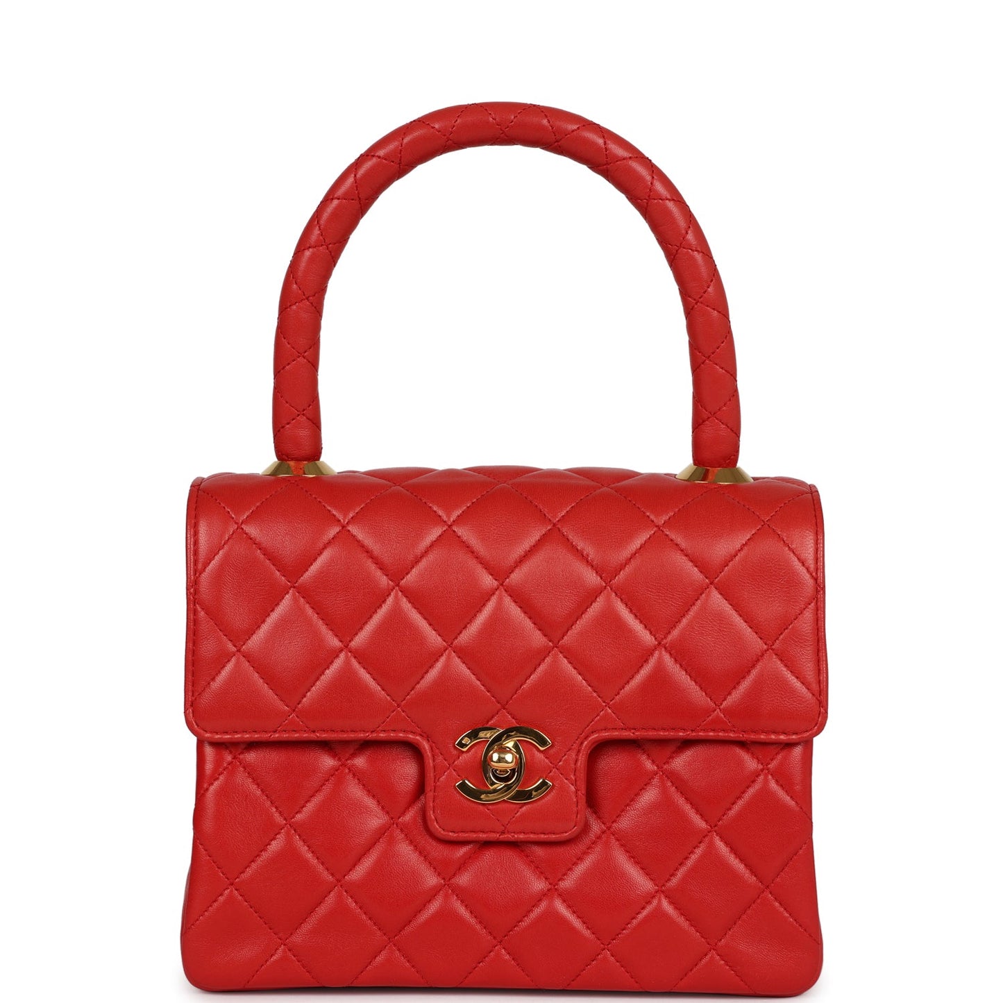 Chanel  Top Handle Flap Red Lambskin Gold Hardware