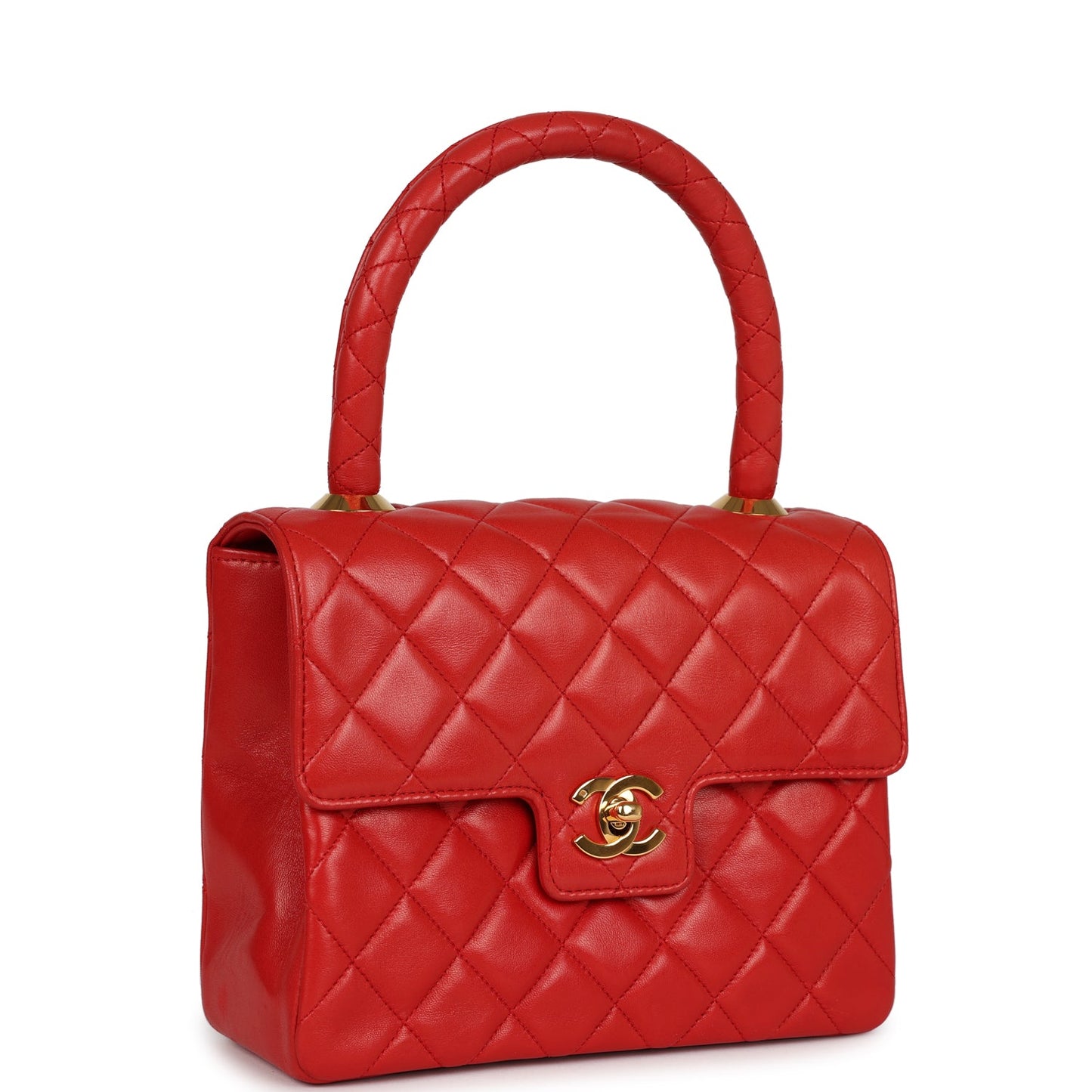 Chanel  Top Handle Flap Red Lambskin Gold Hardware