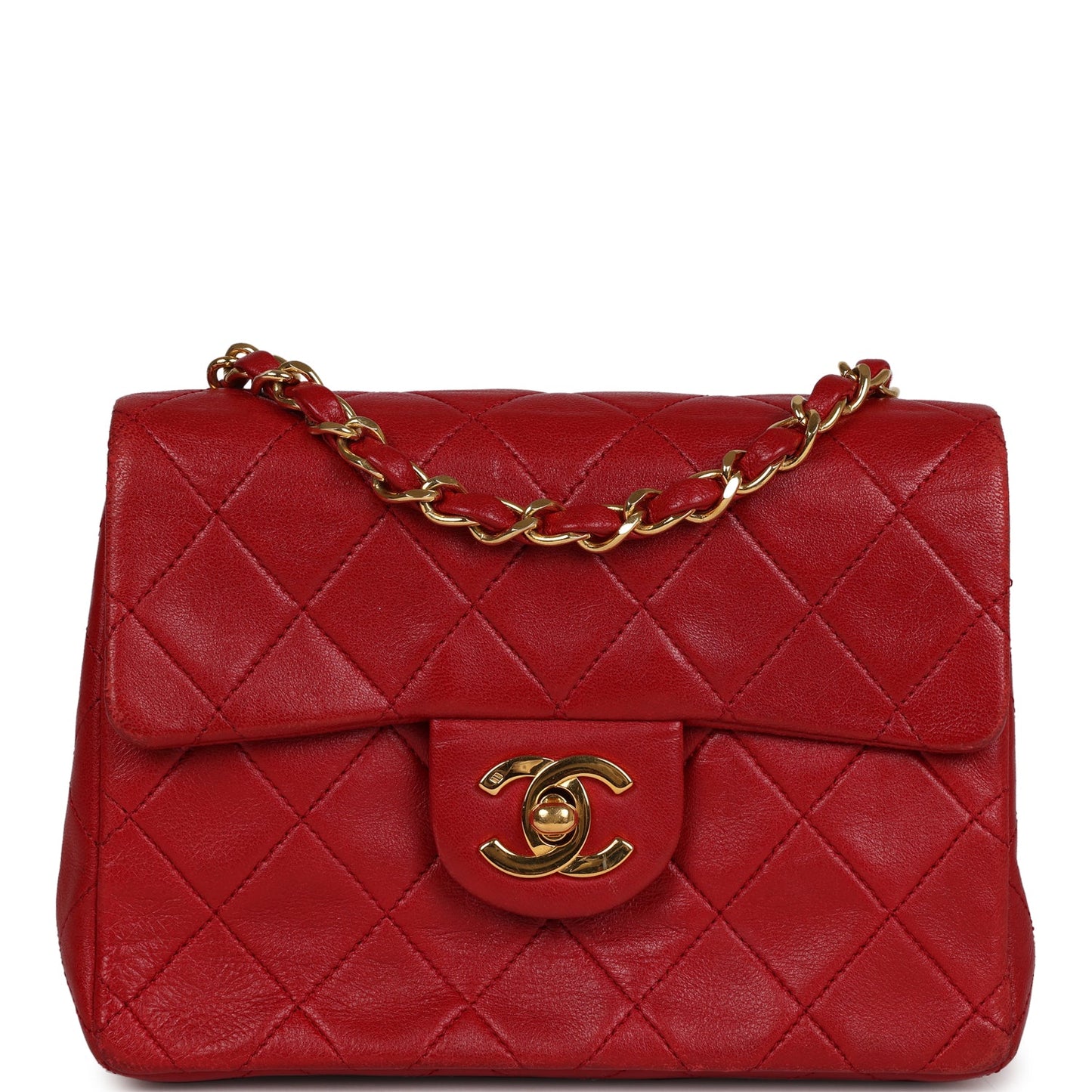 Chanel  Mini Square Flap Red Lambskin Gold Hardware