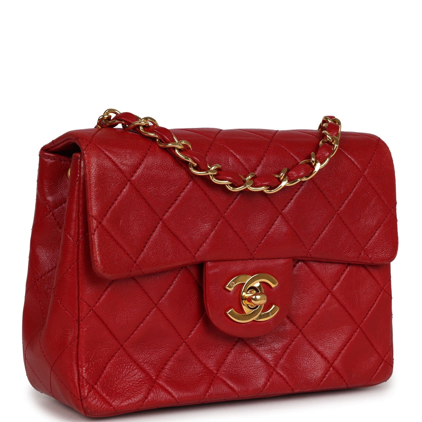 Chanel  Mini Square Flap Red Lambskin Gold Hardware