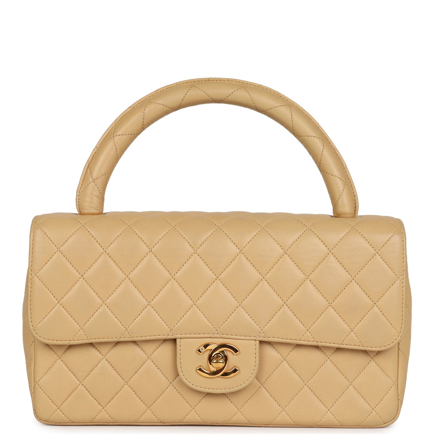 Chanel  Kelly Parent Flap Bag Beige Lambskin Gold Hardware