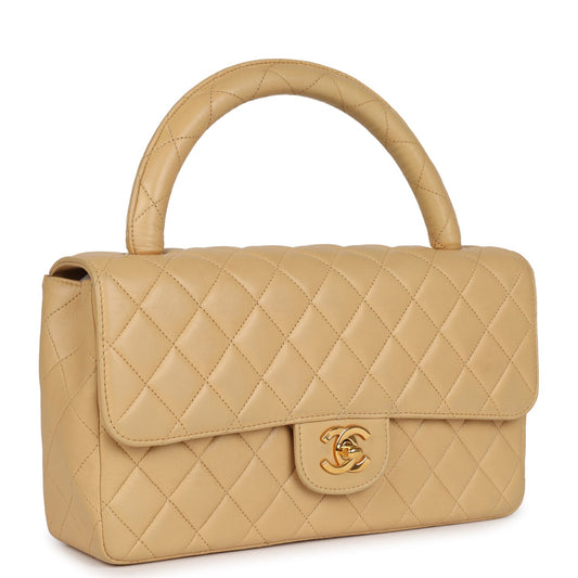 Chanel  Kelly Parent Flap Bag Beige Lambskin Gold Hardware