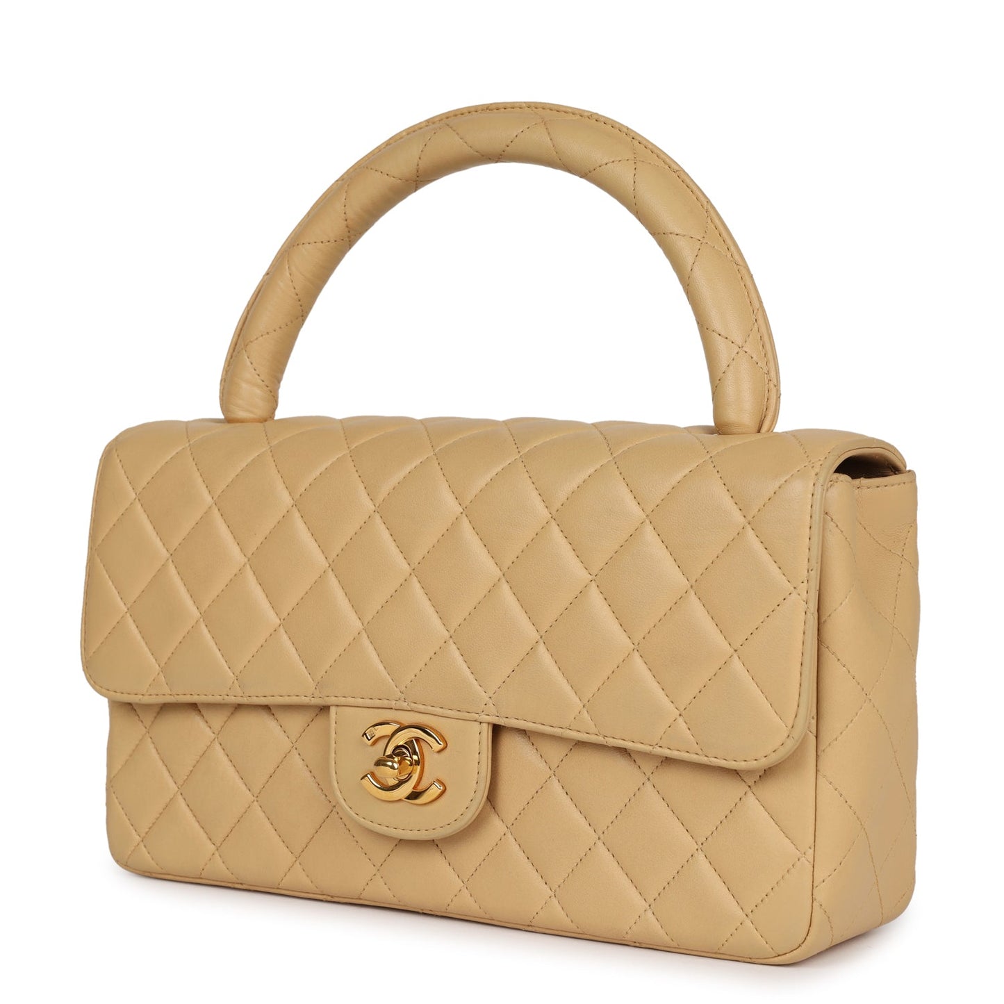 Chanel Kelly Parent Flap Bag Beige Lambskin Gold Hardware