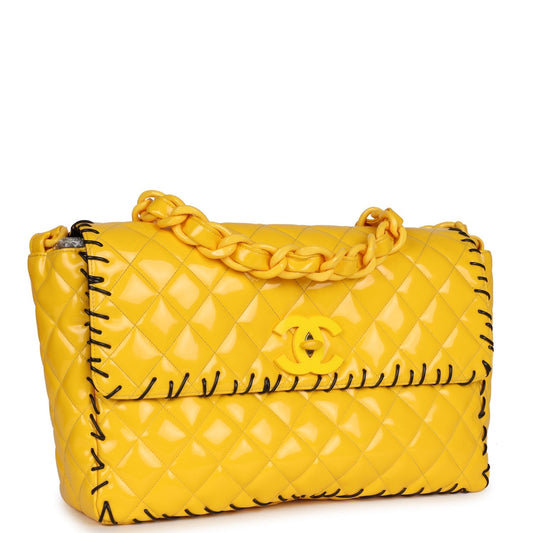 Chanel  XL Jumbo Stitch Flap Bag Yellow Patent Leather Yellow Acrylic Hardware
