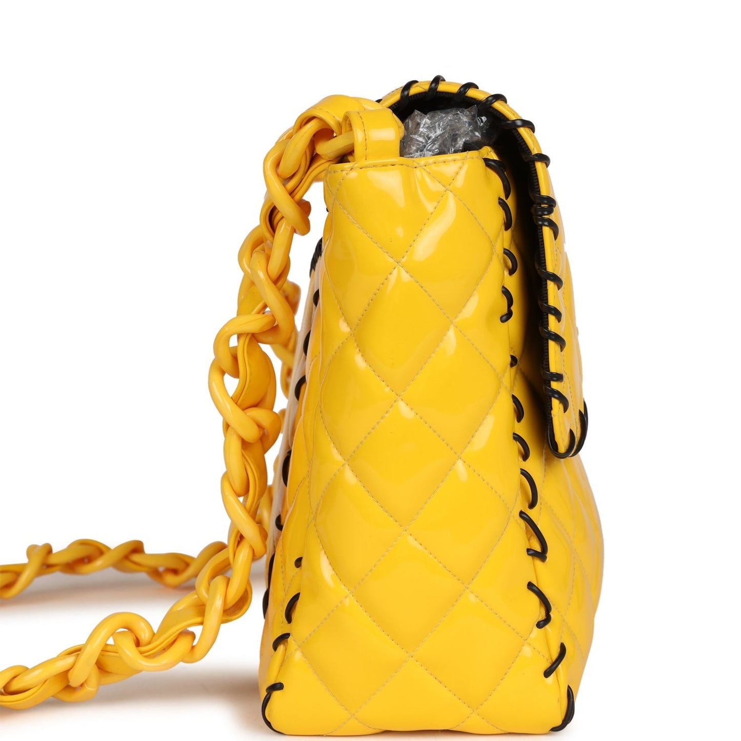 Chanel XL Jumbo Stitch Flap Bag Yellow Patent Leather Yellow Acrylic Hardware