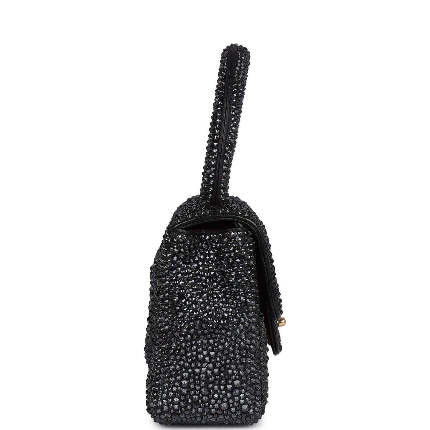 Custom Black Swarovski Crystal Chanel Mini Kelly Flap Bag Black Lambskin Gold Hardware