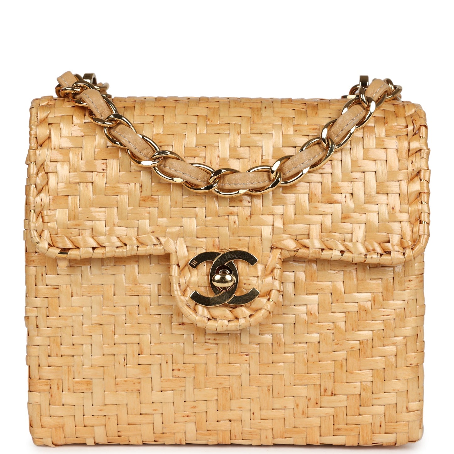 Chanel  Mini Flap Bag Natural Wicker Gold Hardware