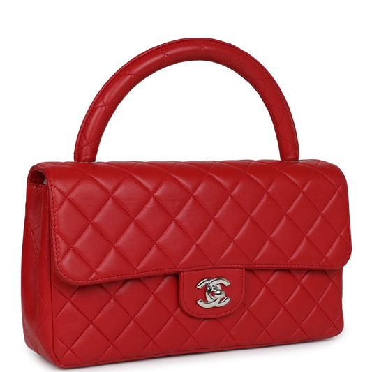 Chanel  Kelly Parent Flap Bag Red Lambskin Silver Hardware