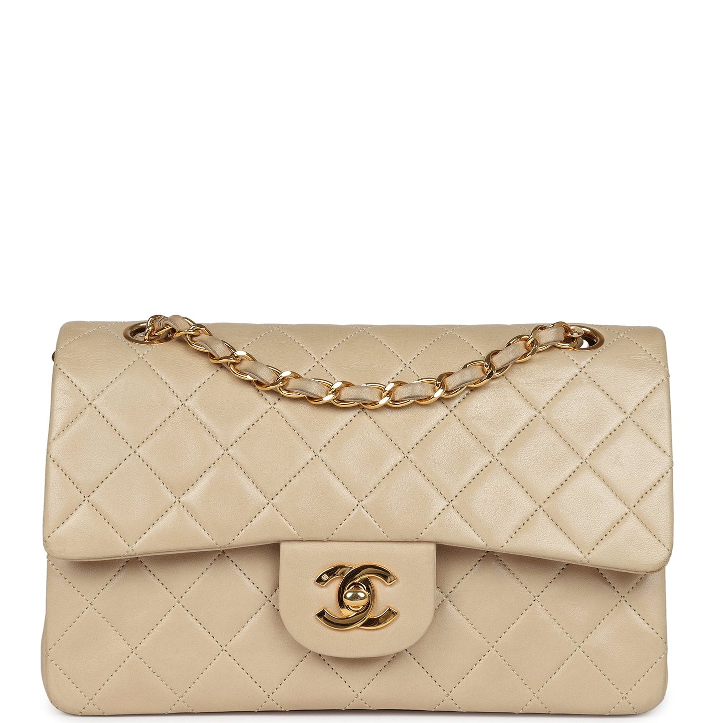 Chanel  Small Classic Double Flap Beige Lambskin Gold Hardware