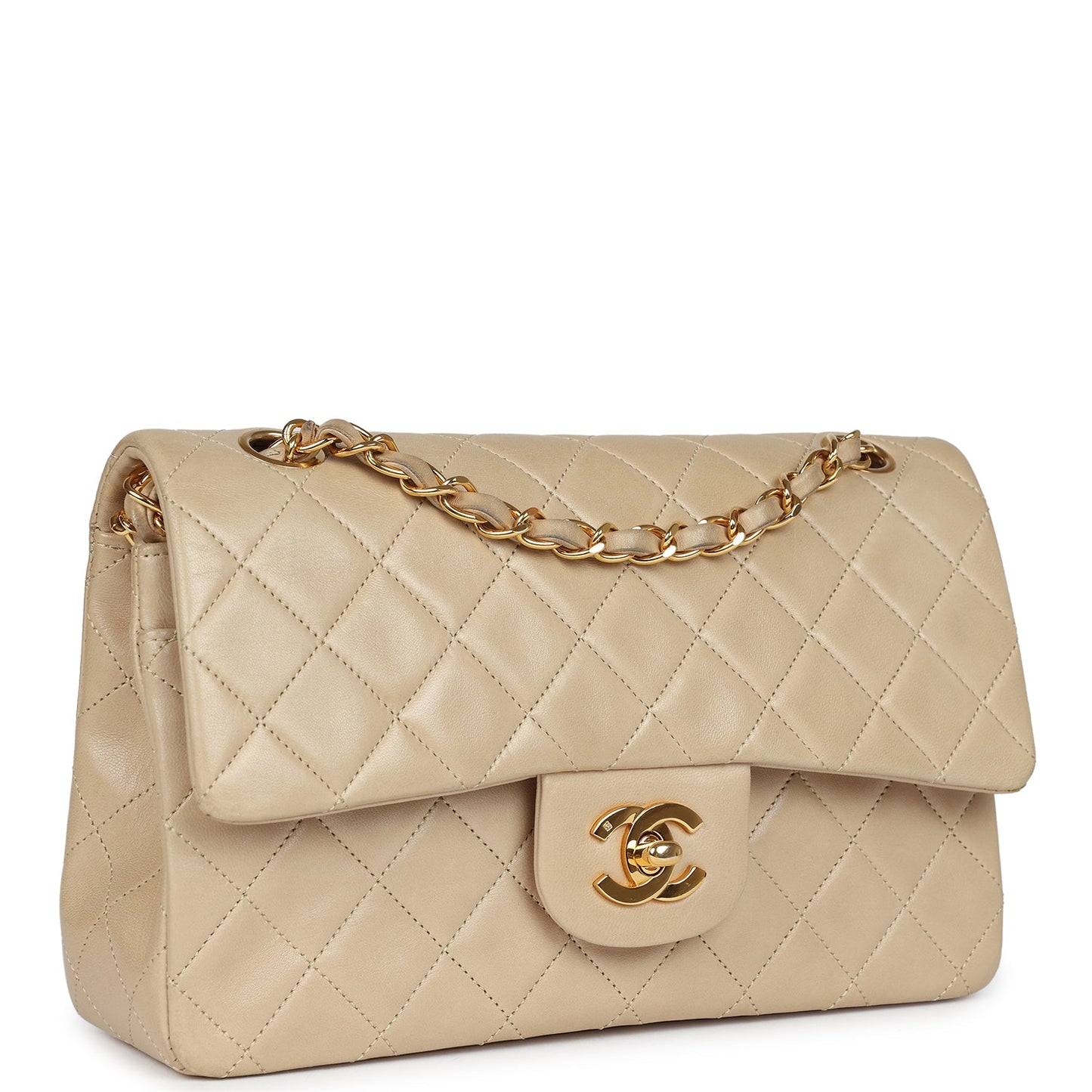 Chanel  Small Classic Double Flap Beige Lambskin Gold Hardware