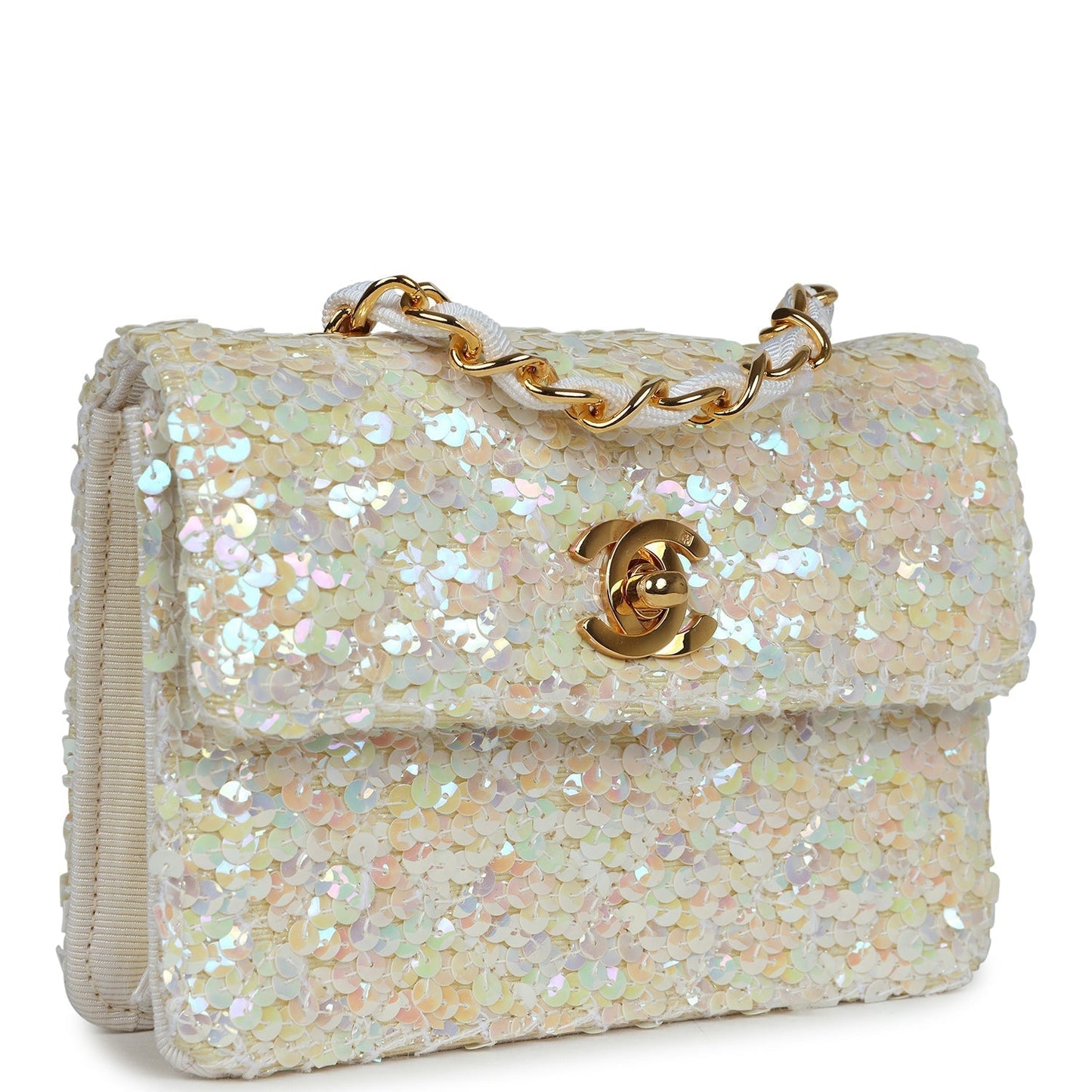 Chanel Micro Half Flap Iridescent Ivory Sequin Gold Hardware Crossbody