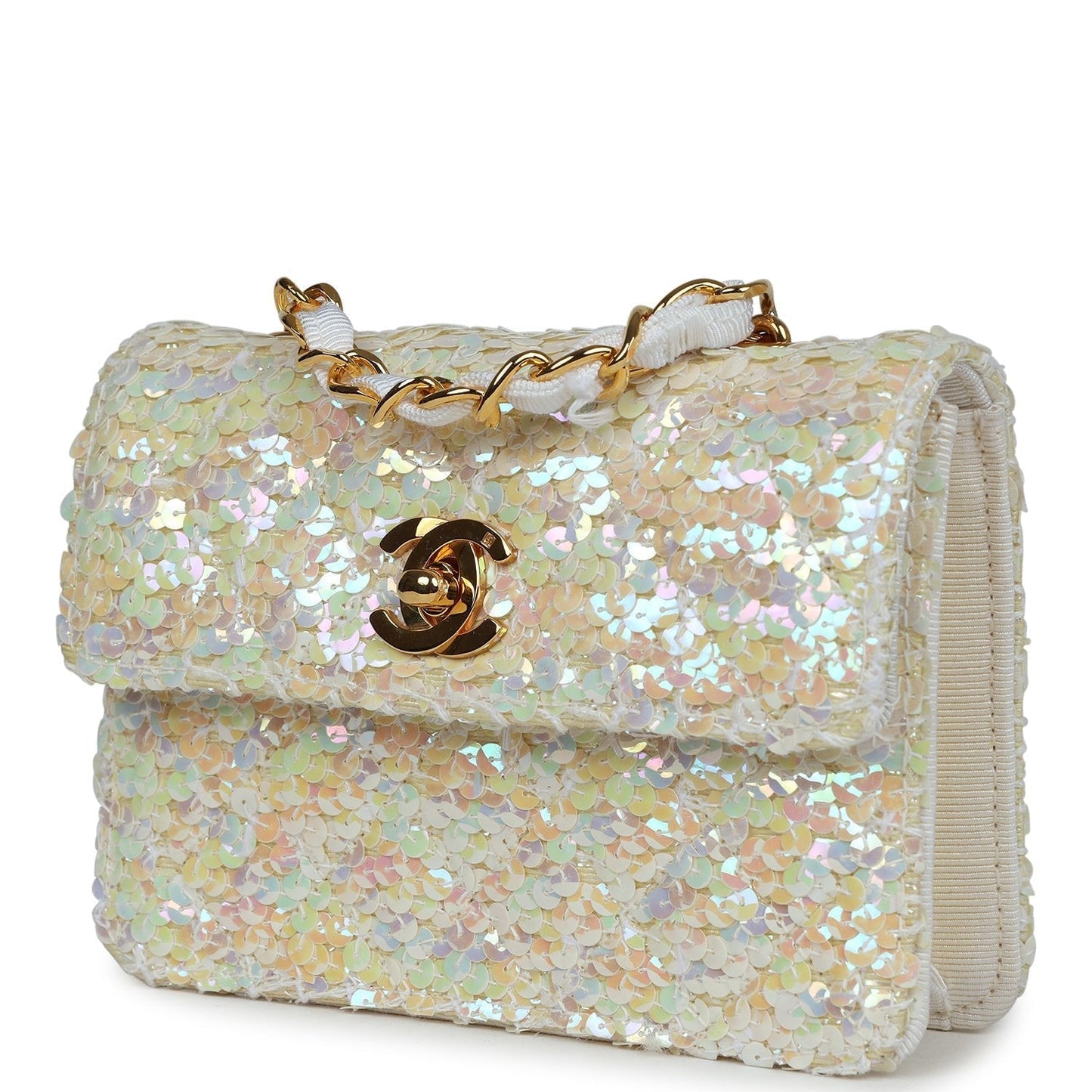 Chanel Micro Half Flap Iridescent Ivory Sequin Gold Hardware Crossbody