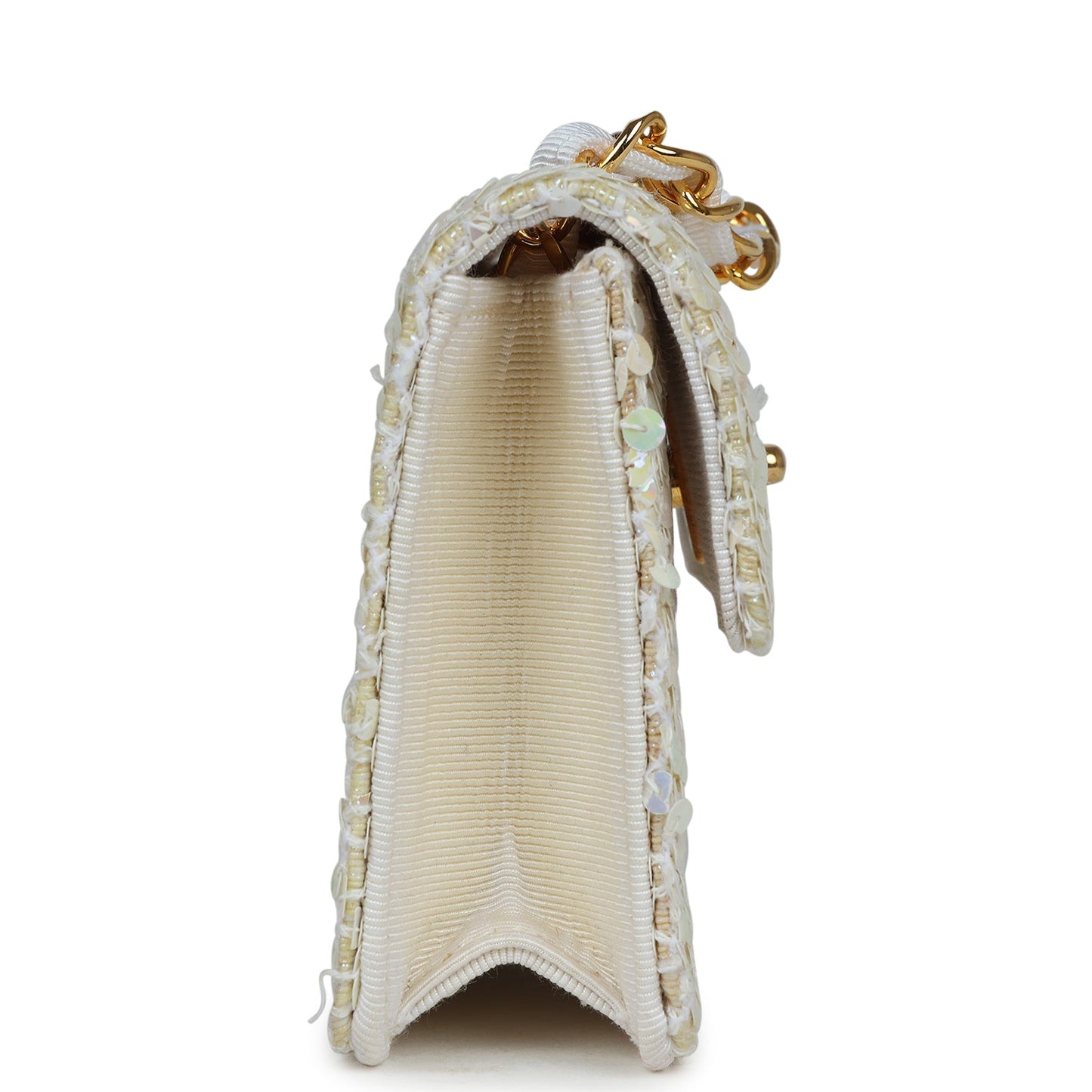 Chanel Micro Half Flap Iridescent Ivory Sequin Gold Hardware Crossbody