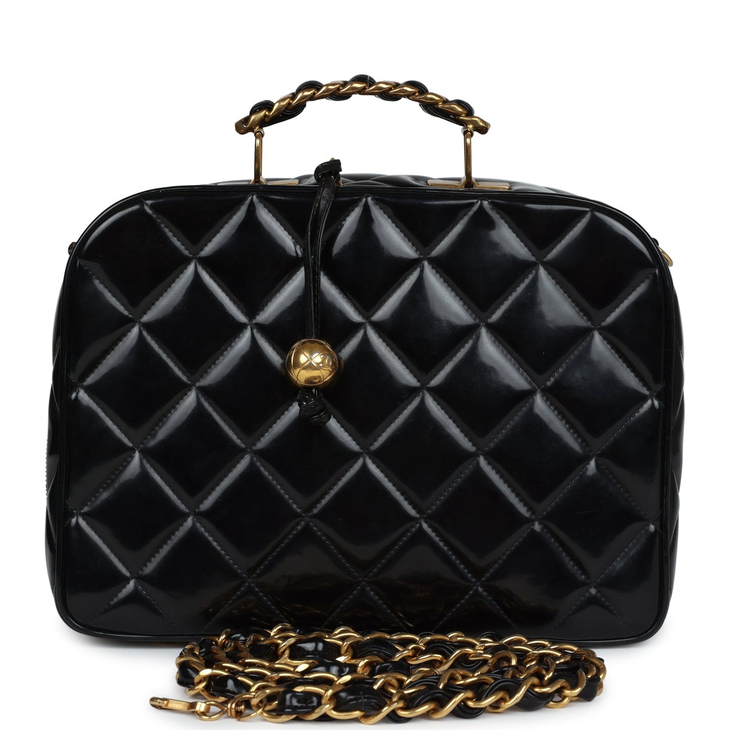 Chanel  Lunchbox Vanity Black Patent Leather Gold Hardware