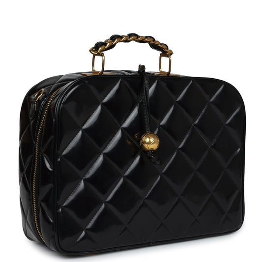 Chanel  Lunchbox Vanity Black Patent Leather Gold Hardware