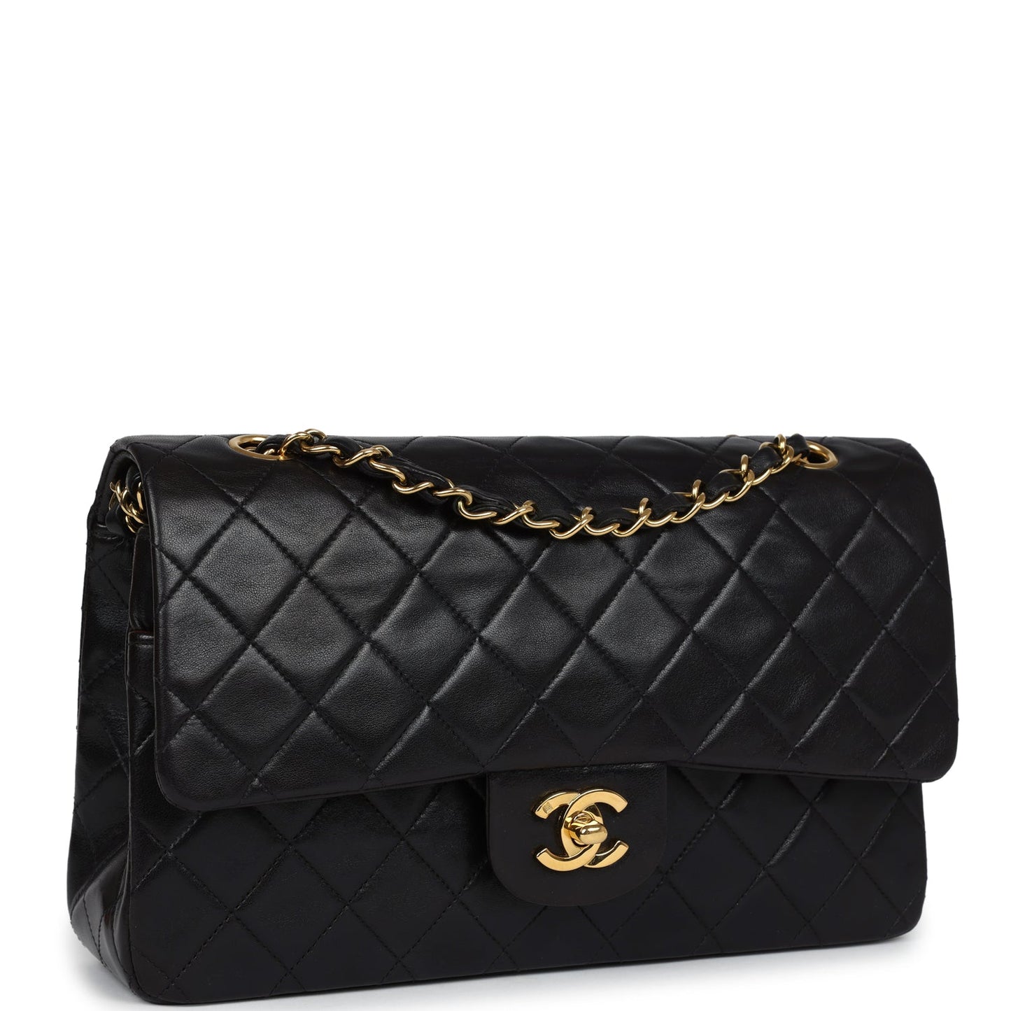 Chanel Medium Classic Double Flap Black Lambskin Gold Hardware Shoulder Bag