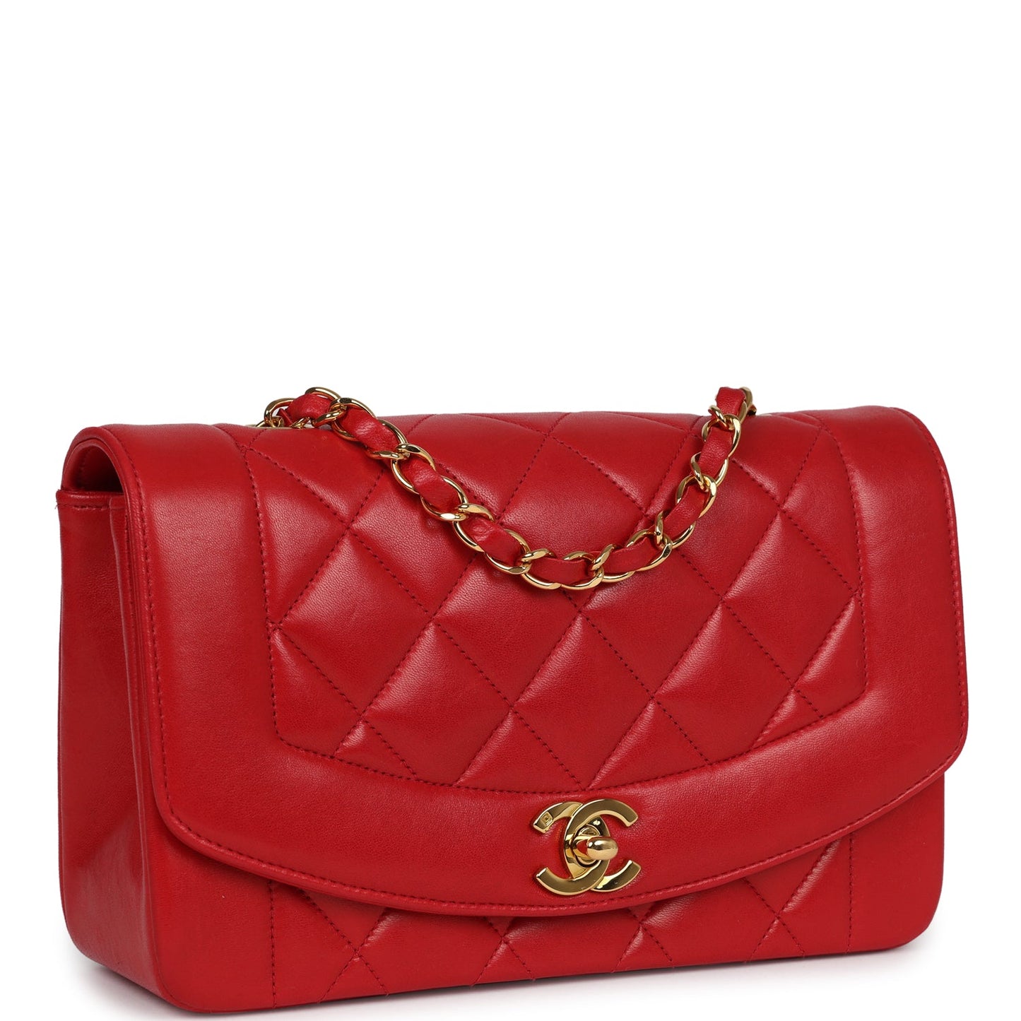 Chanel  Small Diana Flap Bag Red Lambskin Gold Hardware