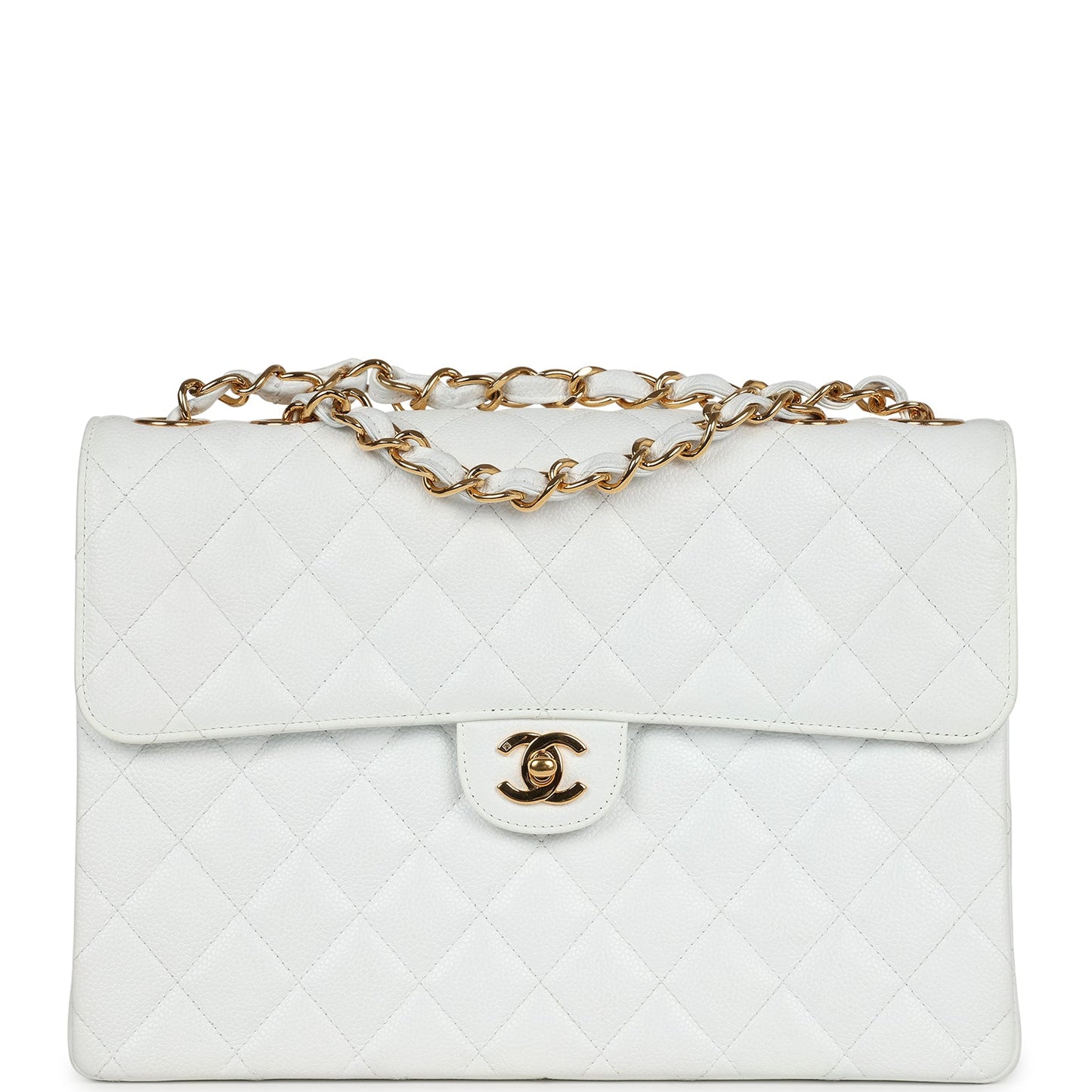 Chanel  Jumbo Single Flap Bag White Caviar Gold Hardware