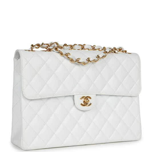 Chanel  Jumbo Single Flap Bag White Caviar Gold Hardware
