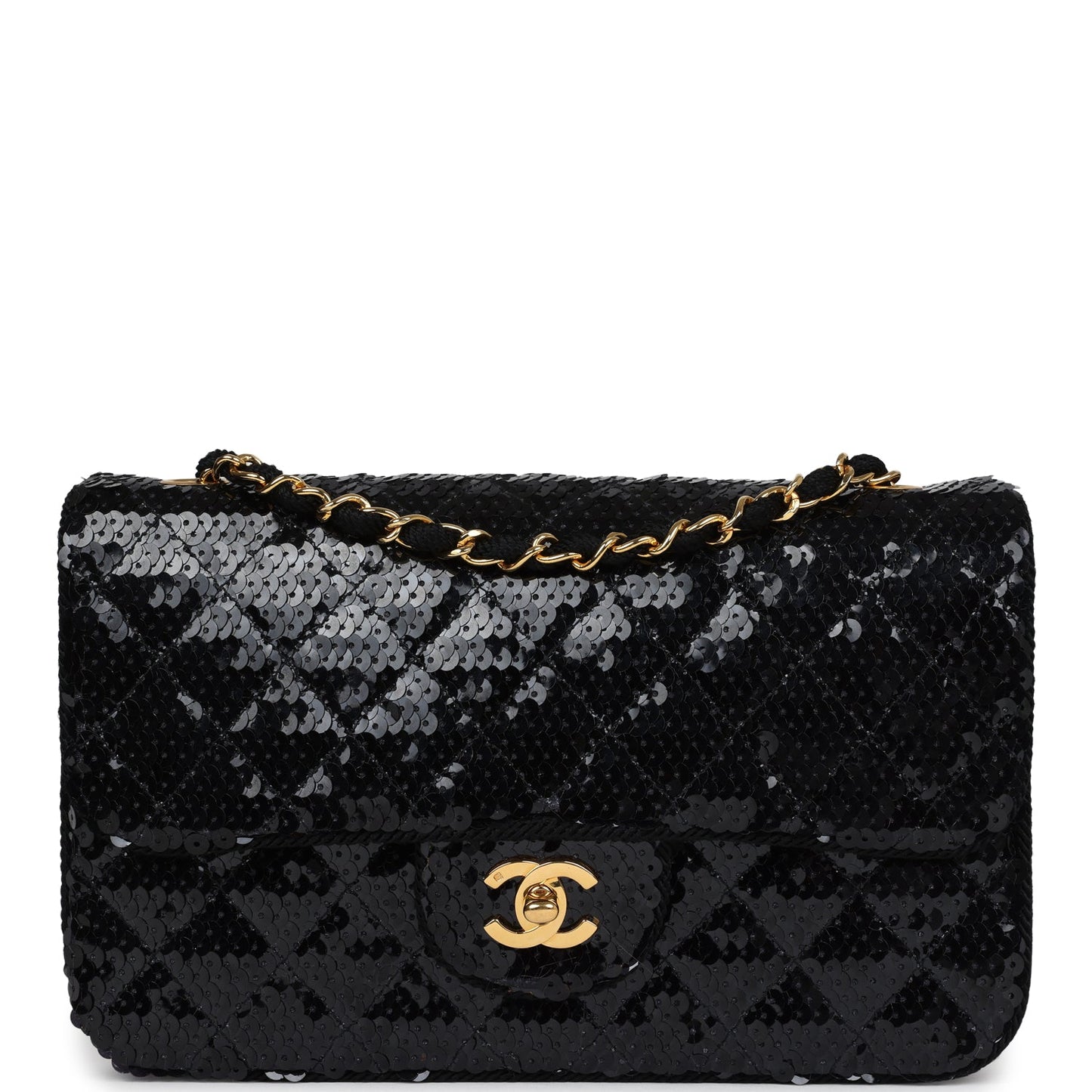 Chanel Small Flap Bag Black Sequin Gold Hardware