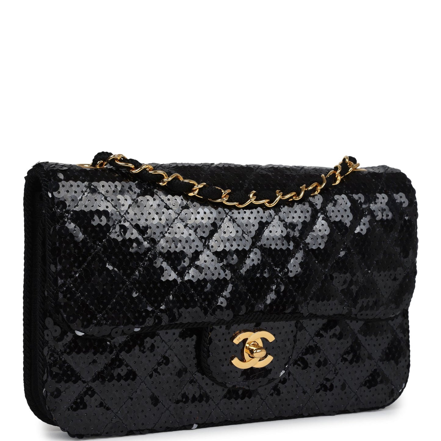 Chanel  Small Flap Bag Black Sequin Gold Hardware
