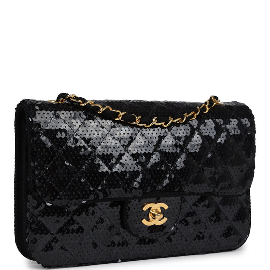 Chanel  Small Flap Bag Black Sequin Gold Hardware