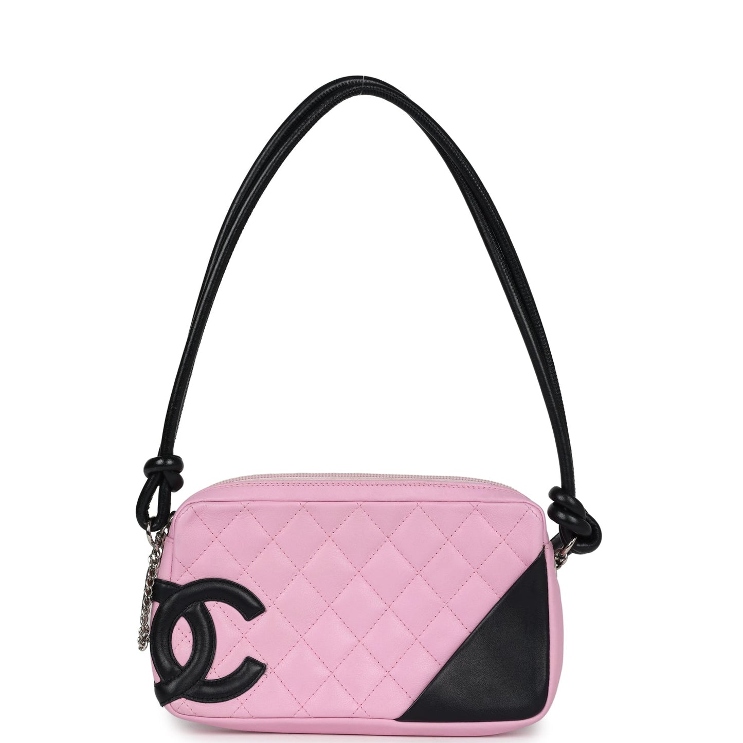 Chanel  Cambon Ligne Pink and Black Calfskin Pochette Silver Hardware