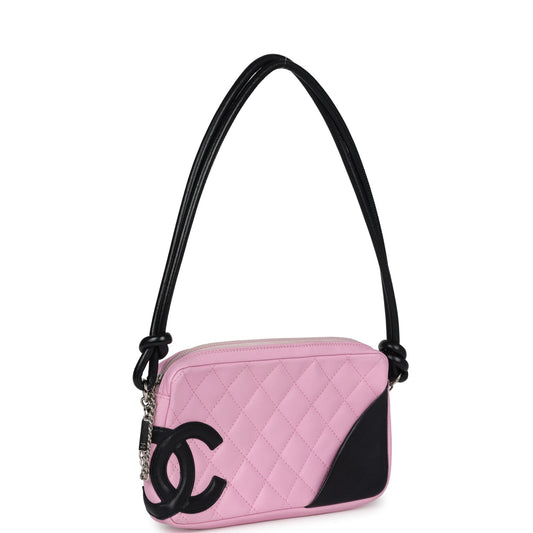 Chanel  Cambon Ligne Pink and Black Calfskin Pochette Silver Hardware