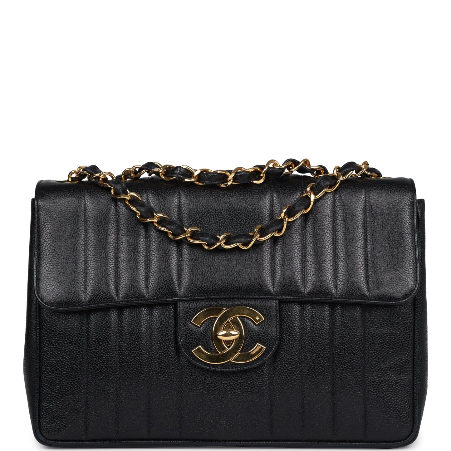 Chanel  XL Jumbo Mademoiselle Vertical Flap Black Caviar Gold Hardware