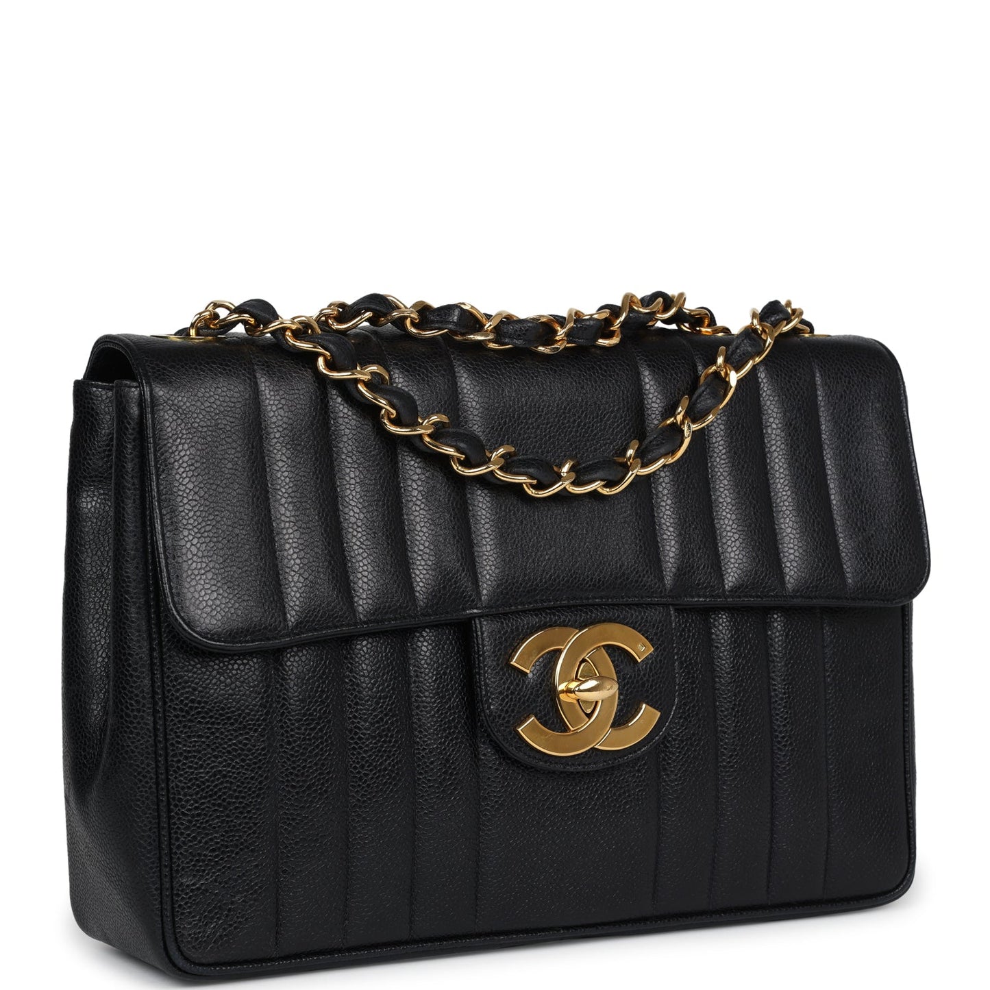 Chanel  XL Jumbo Mademoiselle Vertical Flap Black Caviar Gold Hardware