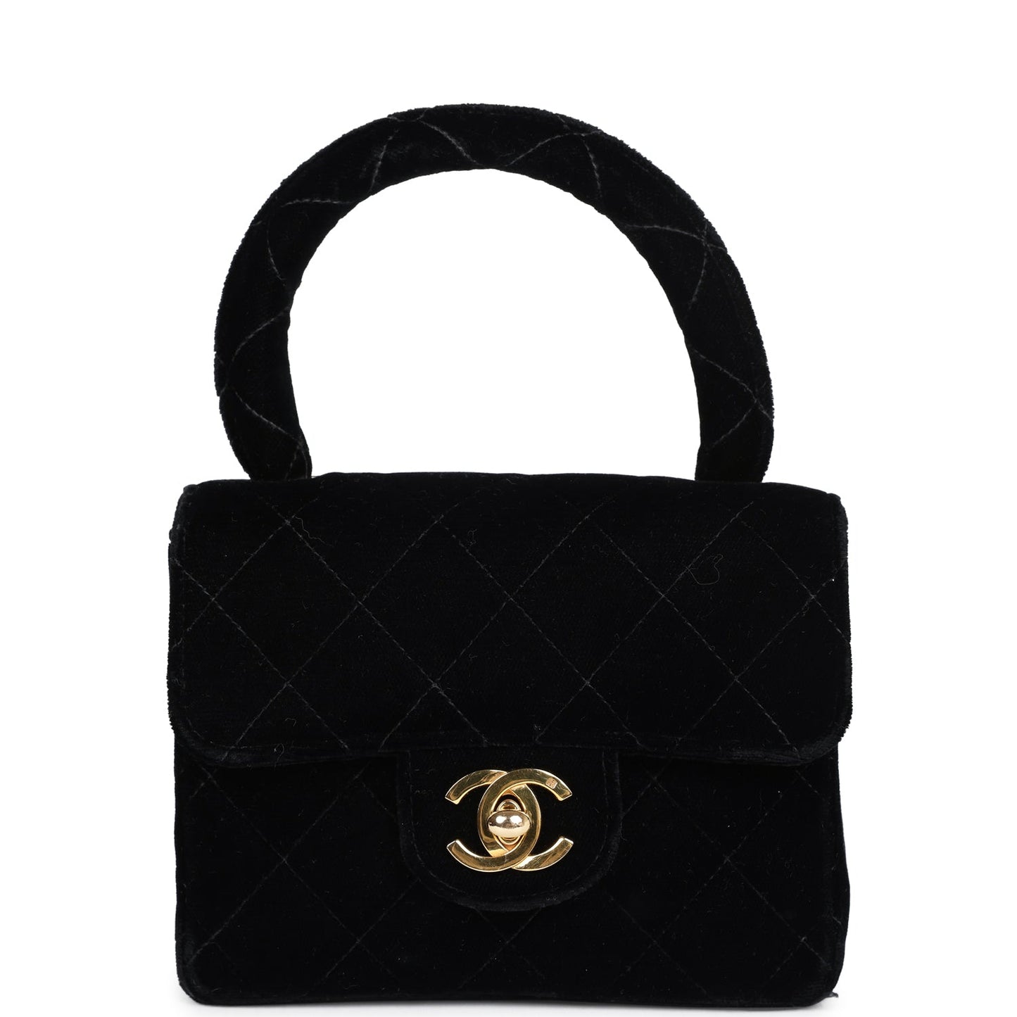 Chanel  Micro Kelly Child Flap Bag Black Velvet Gold Hardware