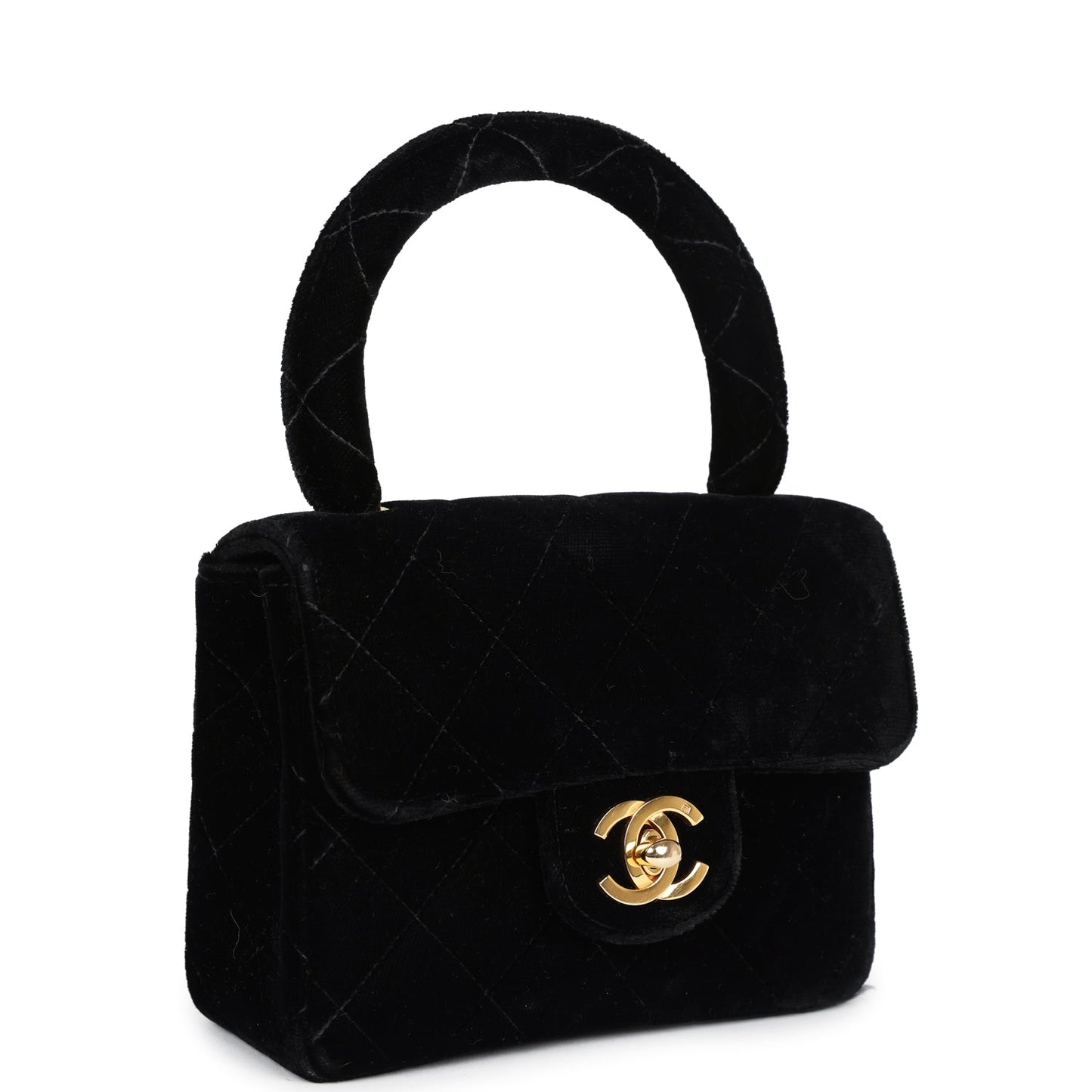 Chanel  Micro Kelly Child Flap Bag Black Velvet Gold Hardware