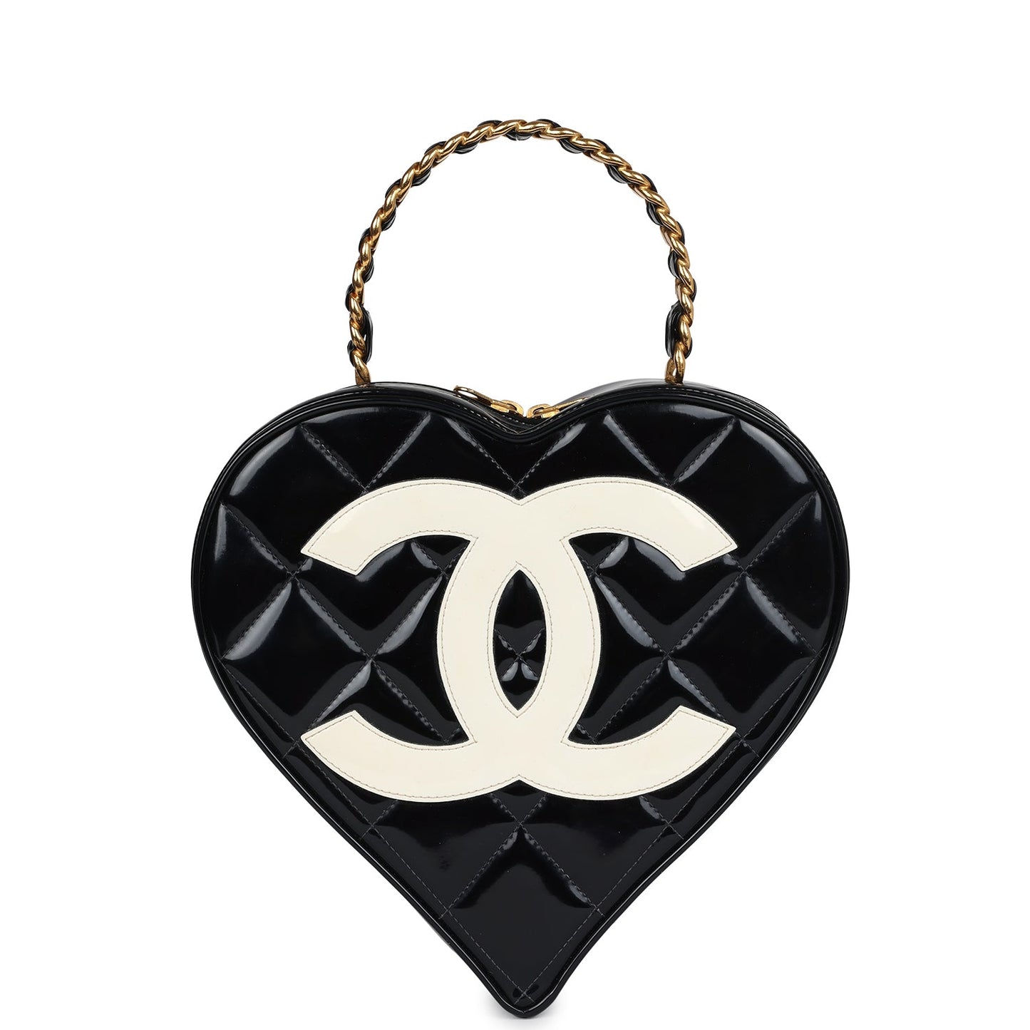 Chanel  Heart Vanity Bag Black and White Patent Antique Gold Hardware