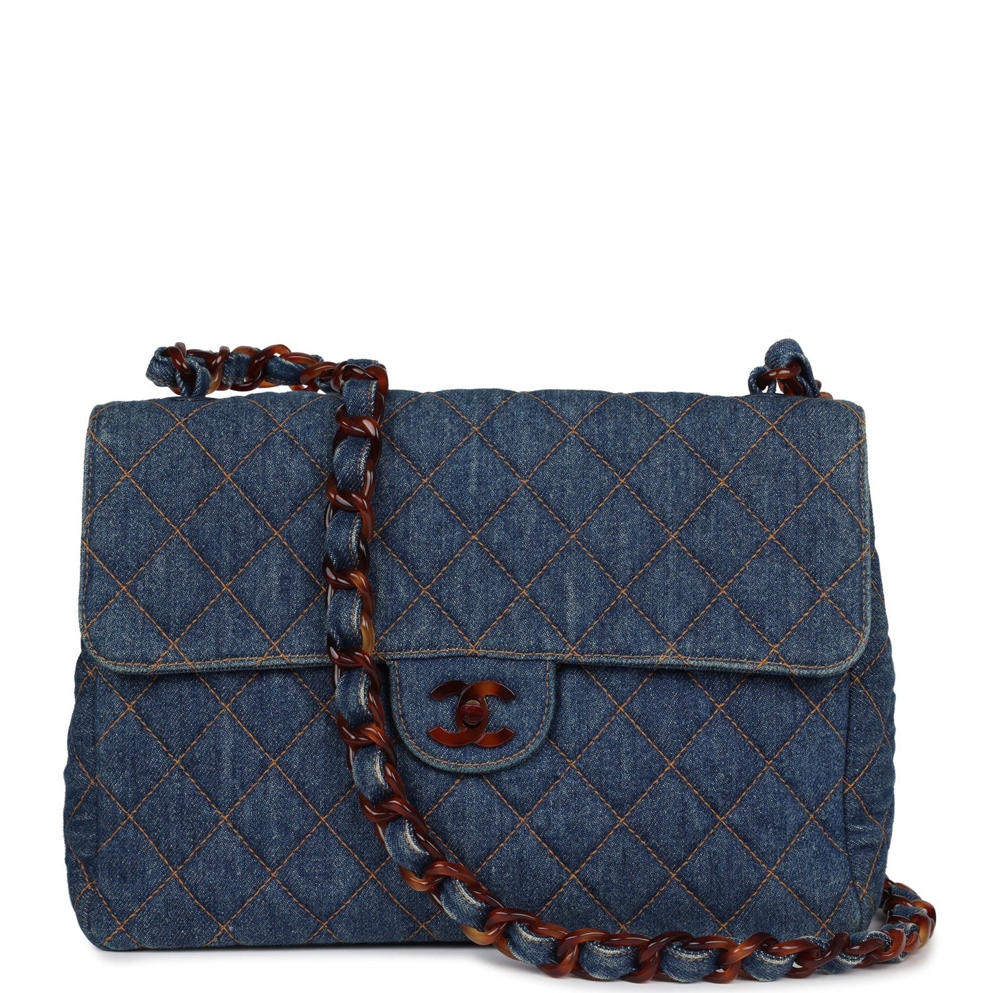 Chanel Jumbo Single Flap Bag Blue Denim Tortoiseshell Bakelite Hardware