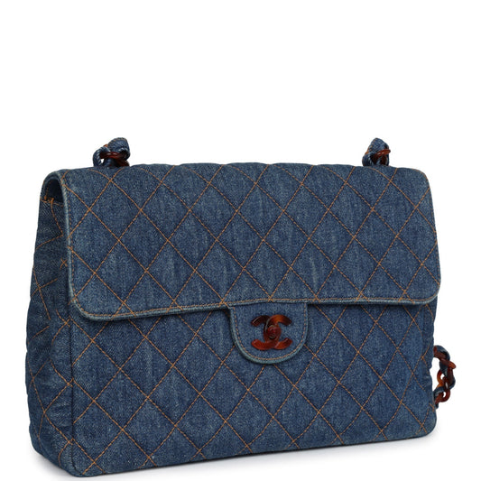 Chanel  Jumbo Single Flap Bag Blue Denim Tortoiseshell Bakelite Hardware