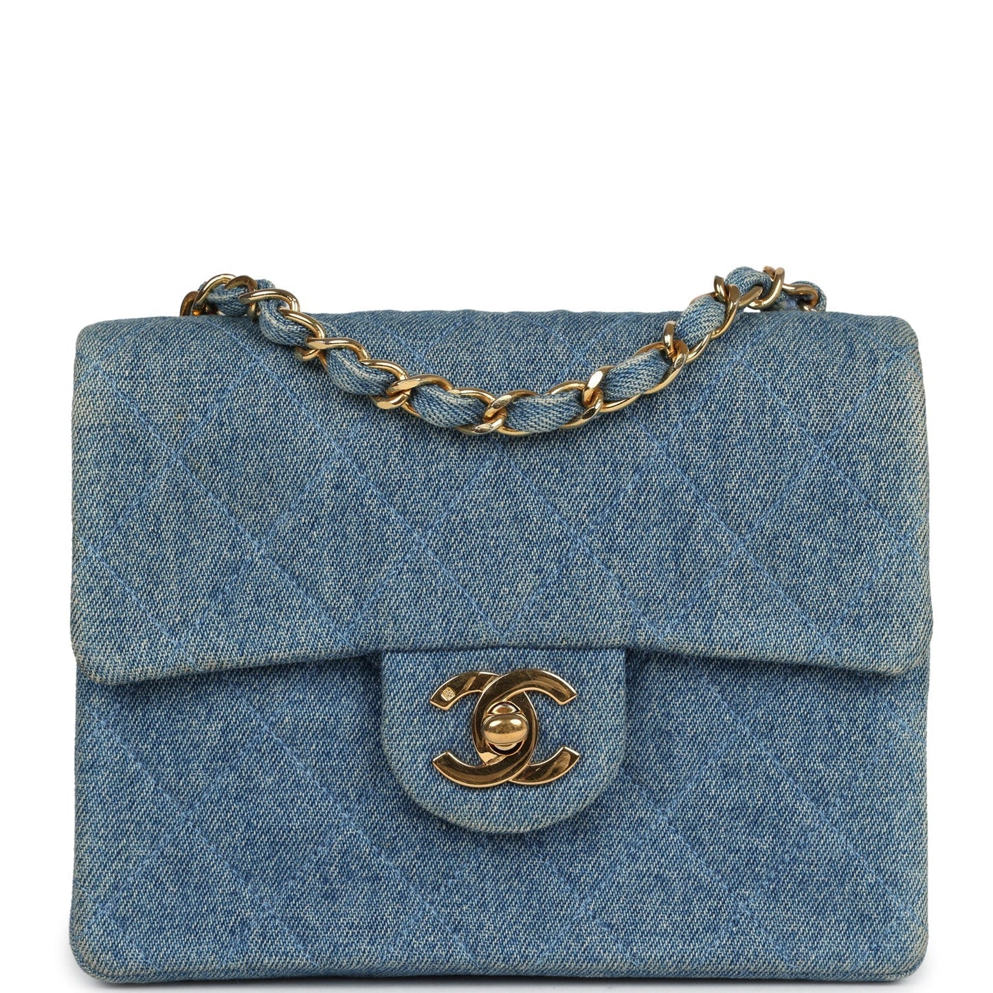 Chanel  Mini Square Flap Bag Blue Denim Gold Hardware