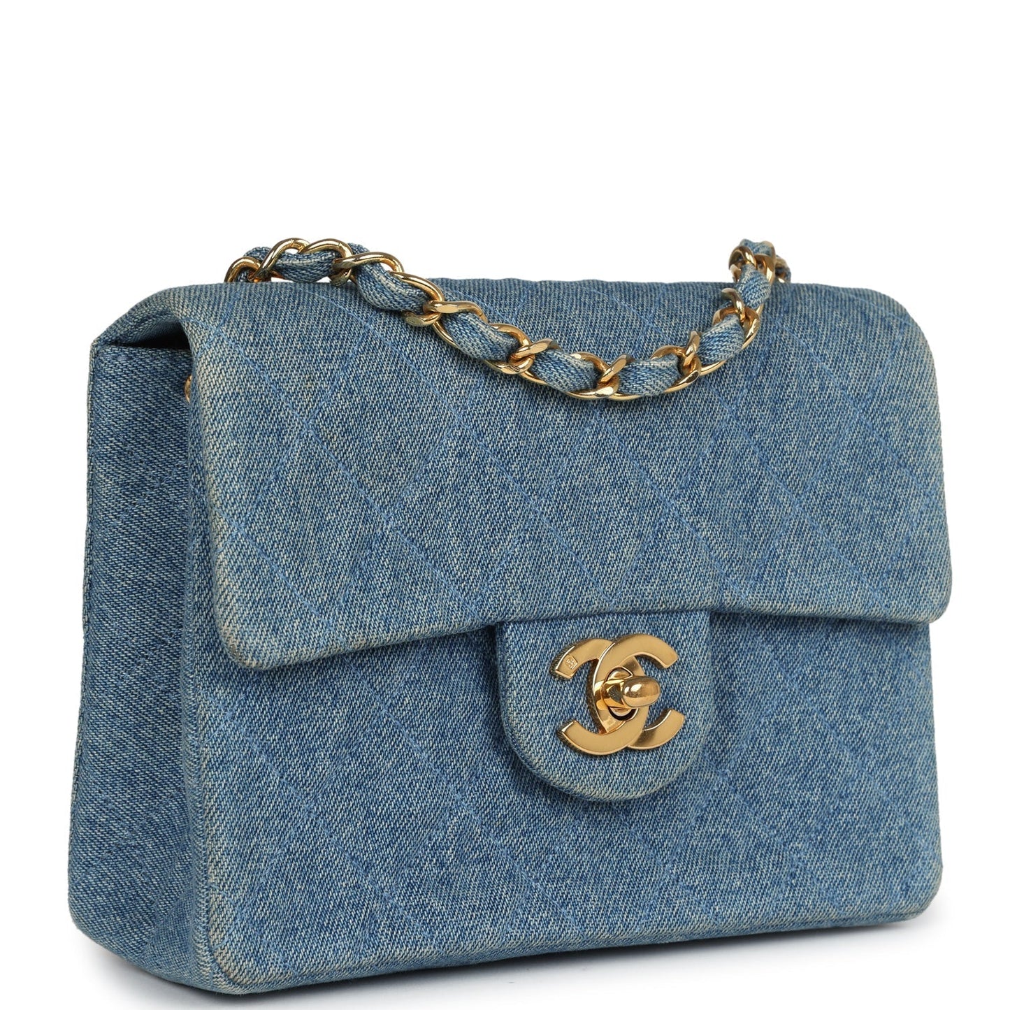 Chanel  Mini Square Flap Bag Blue Denim Gold Hardware