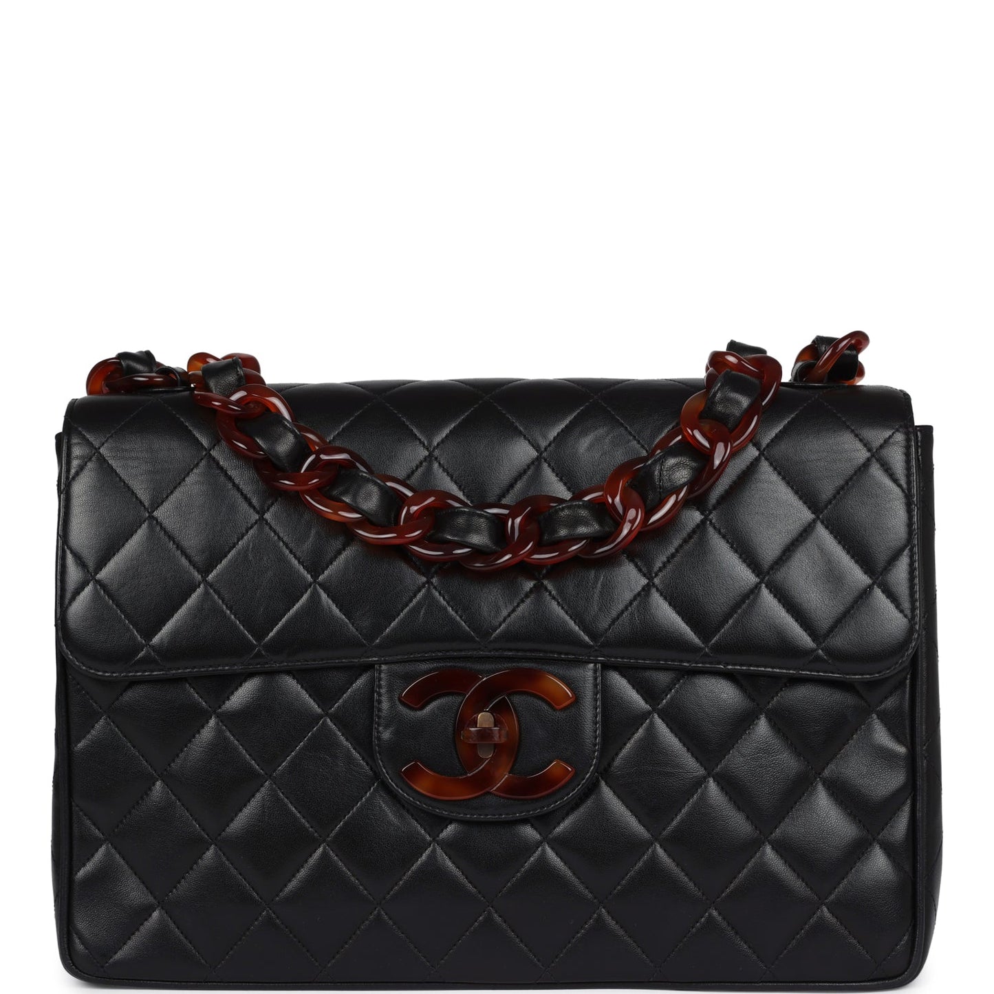 Chanel  Jumbo Single Flap Bag Black Lambskin Tortoiseshell Hardware