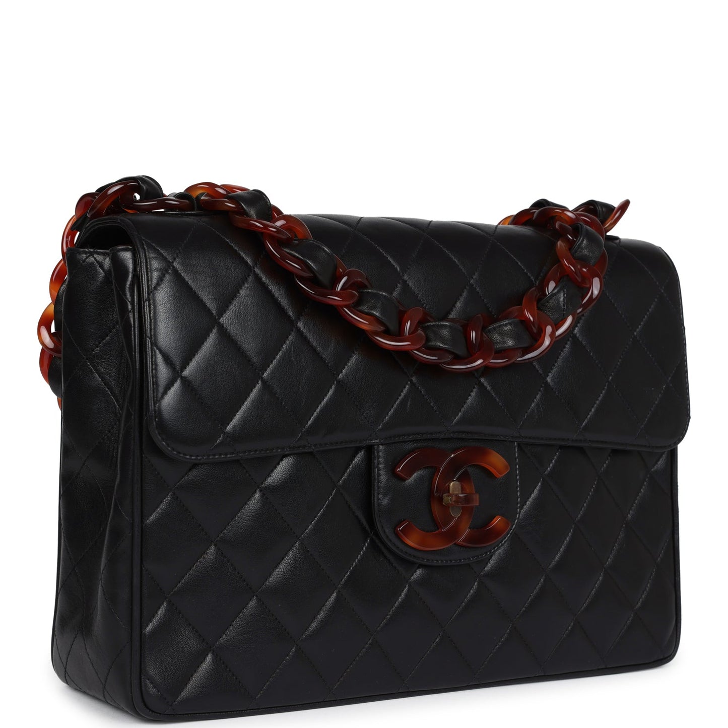 Chanel  Jumbo Single Flap Bag Black Lambskin Tortoiseshell Hardware