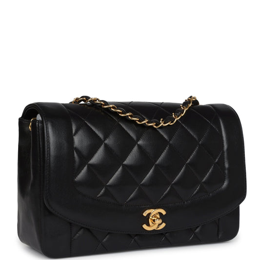 Chanel  Medium Diana Flap Bag Black Lambskin Gold Hardware