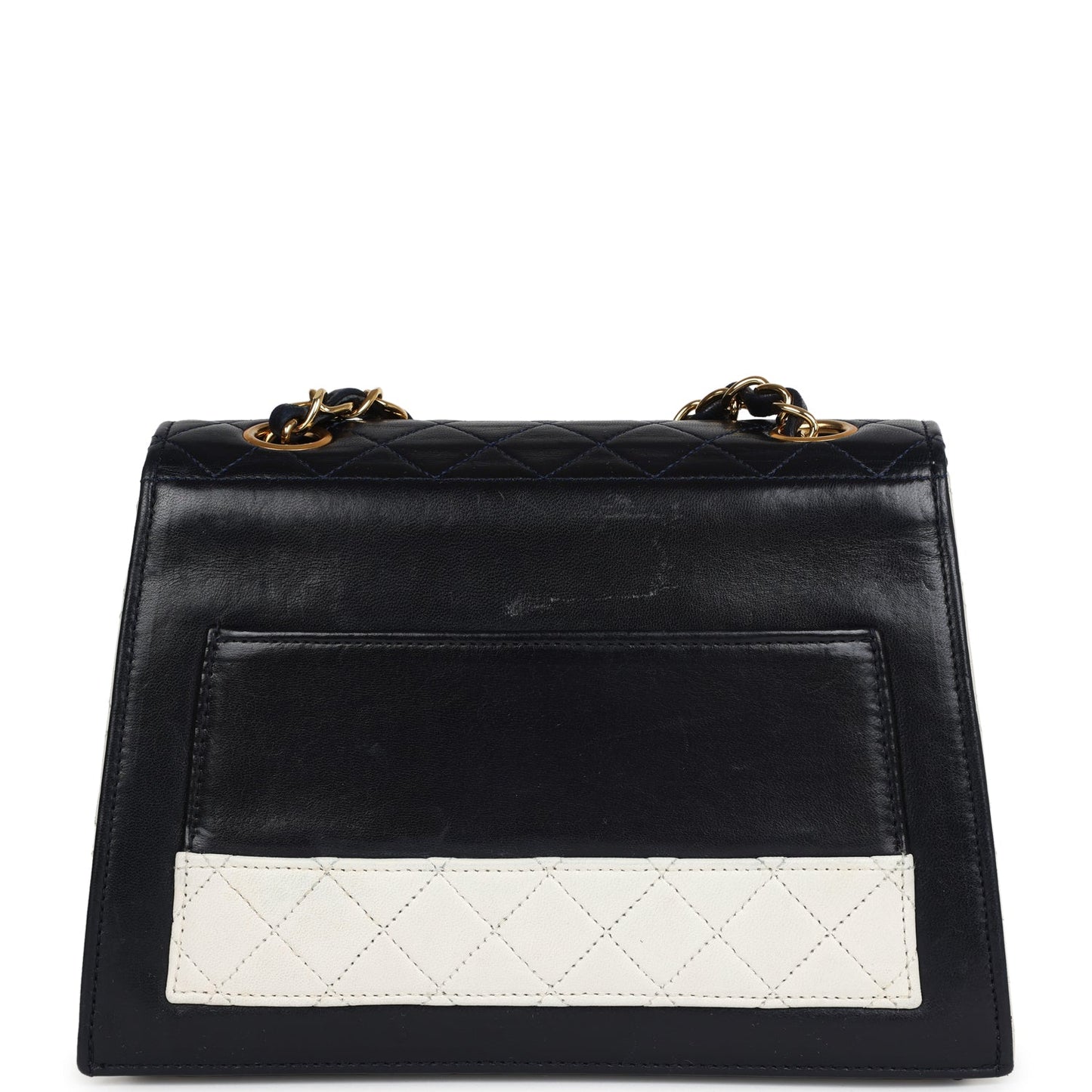 Chanel Trapezoid Flap Bag Navy and White Lambskin Gold Hardware
