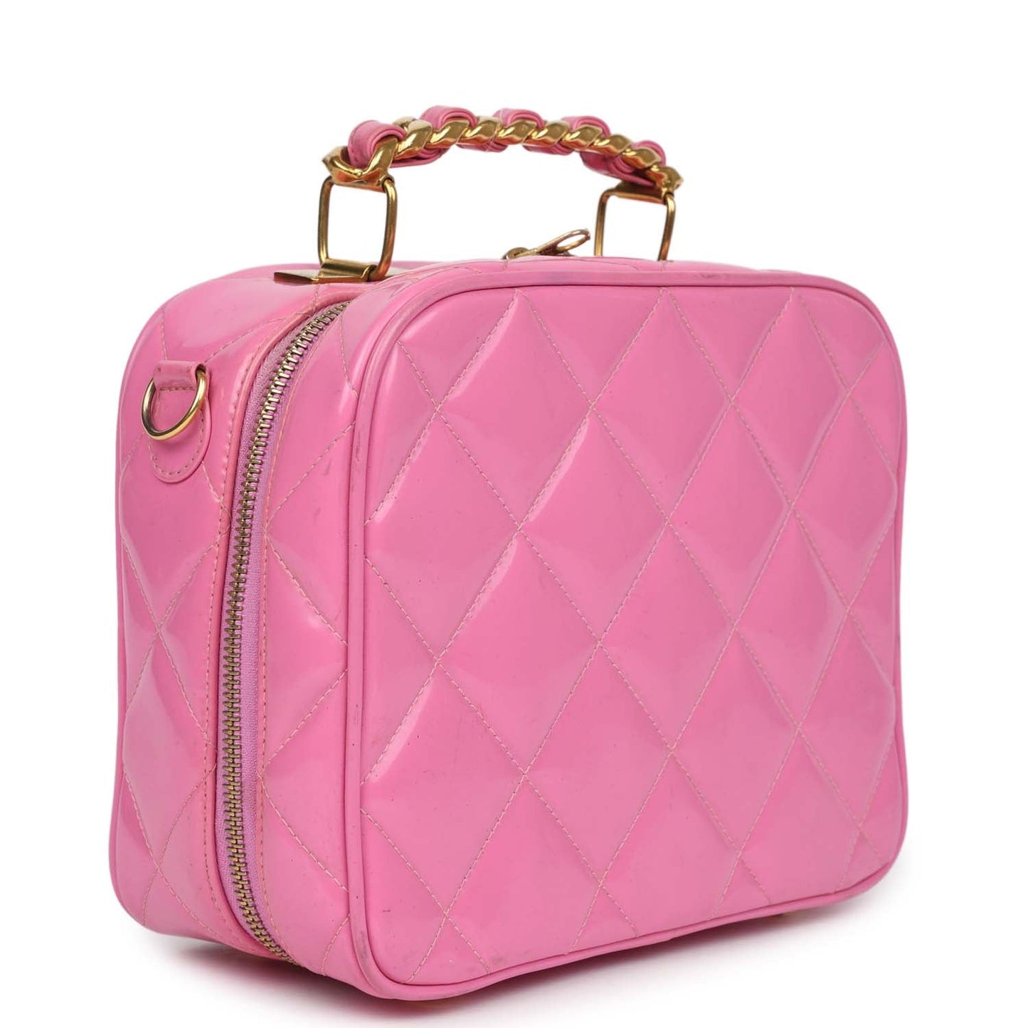 Chanel Lunchbox Vanity Bag Pink Patent Gold Hardware