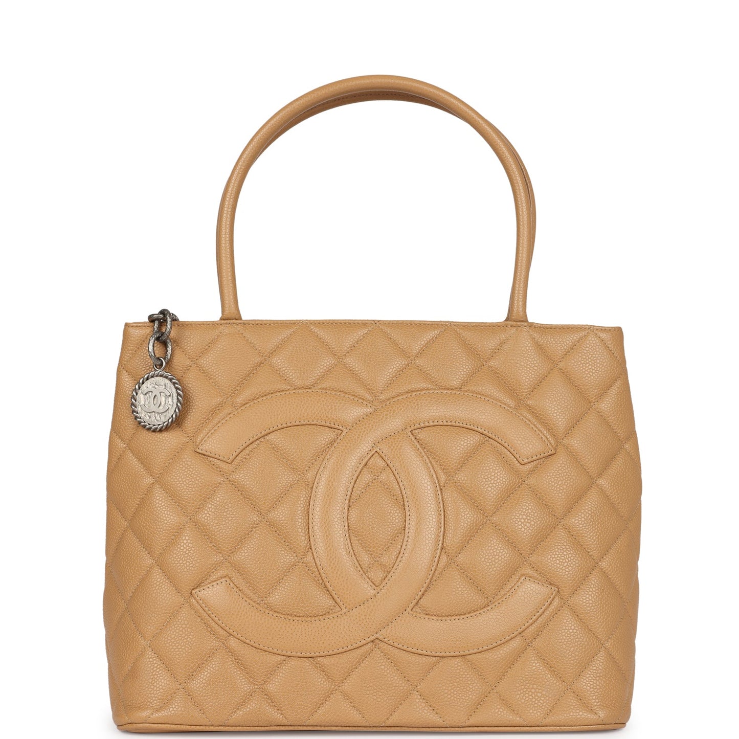 Chanel  Medallion Tote Bag Beige Caviar Silver Hardware