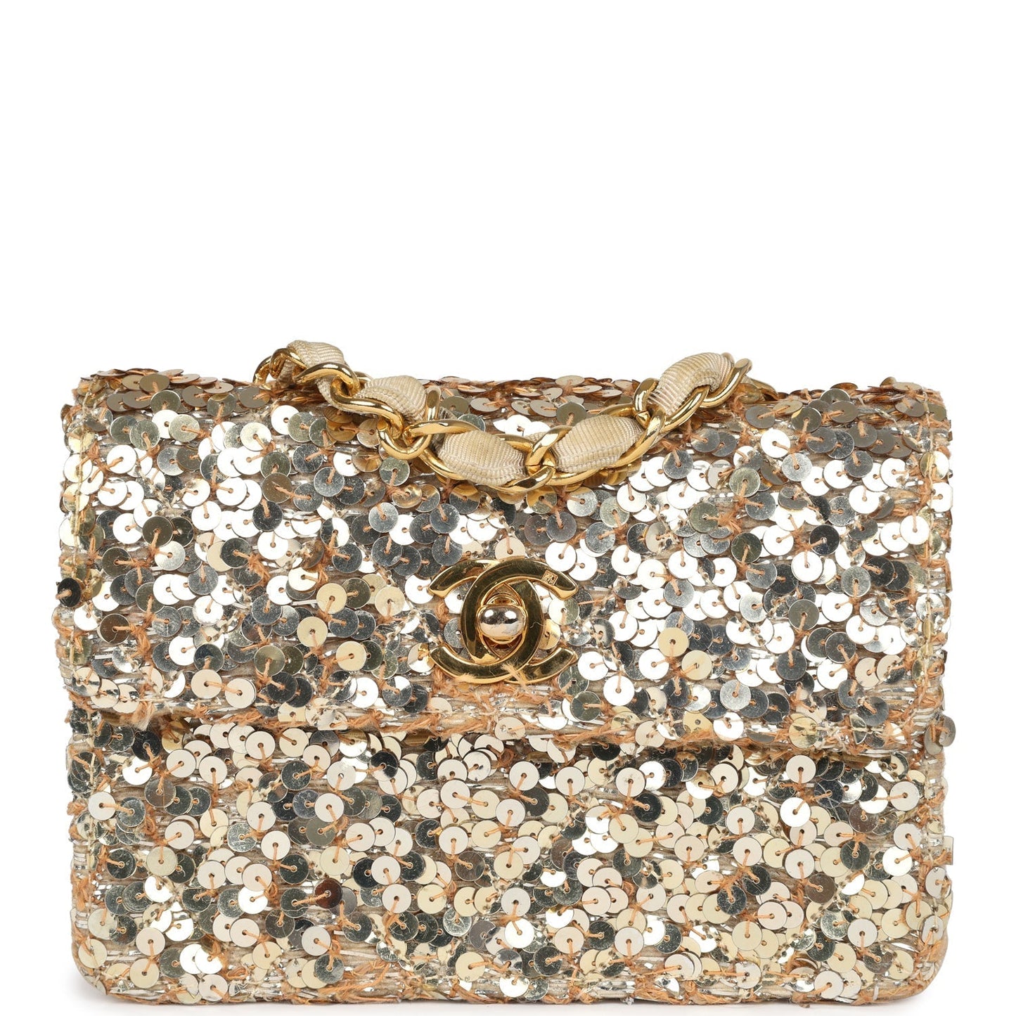 Chanel  Mini Half Flap Bag Gold Sequin Gold Hardware