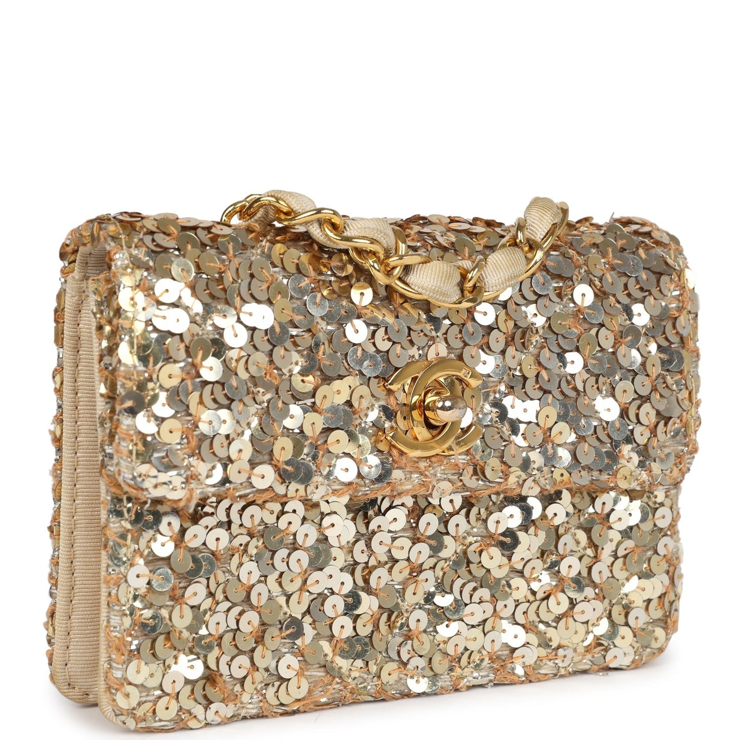 Chanel  Mini Half Flap Bag Gold Sequin Gold Hardware