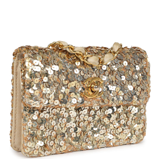 Chanel  Mini Half Flap Bag Gold Sequin Gold Hardware