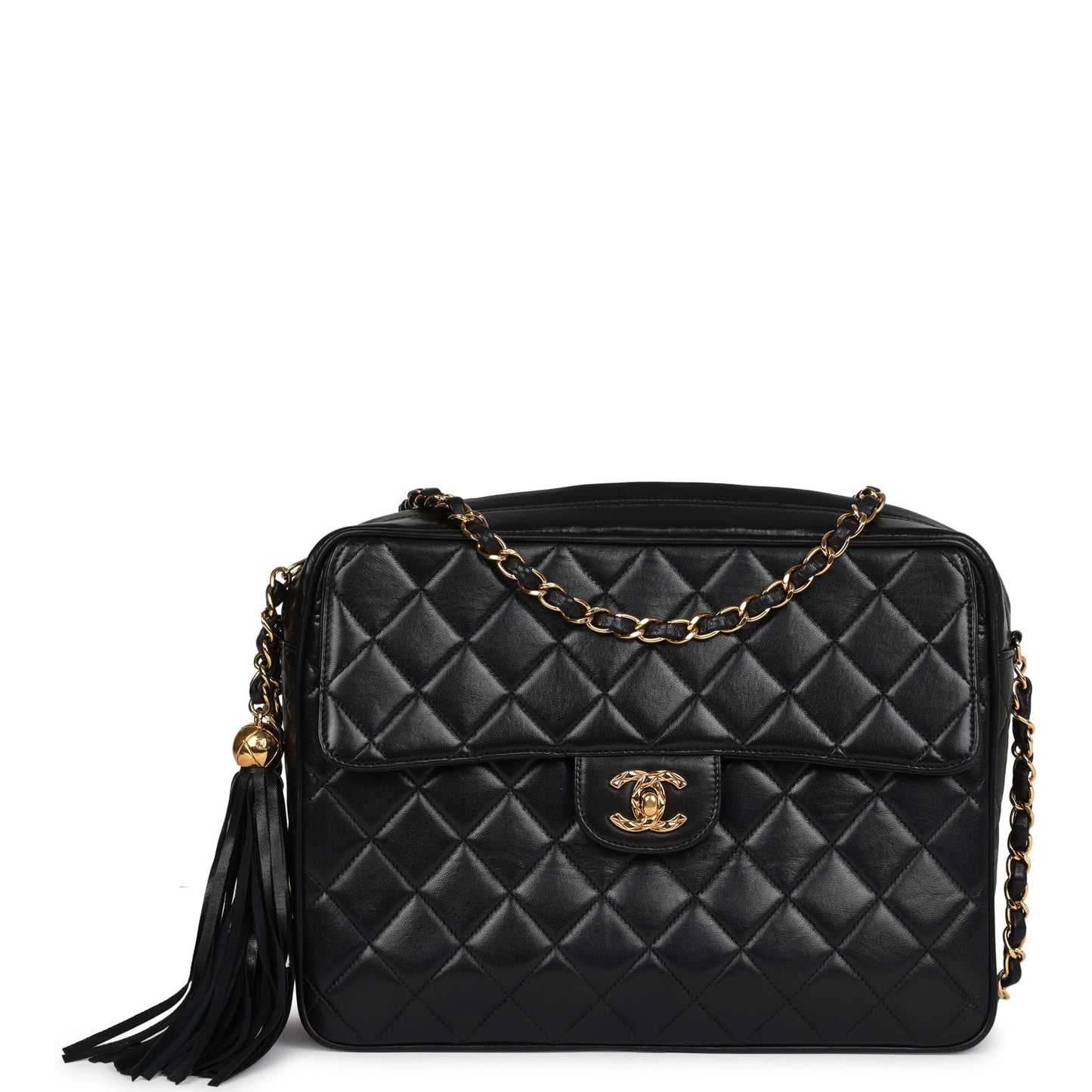 Chanel Front Pocket Camera Bag Black Lambskin Gold Hardware
