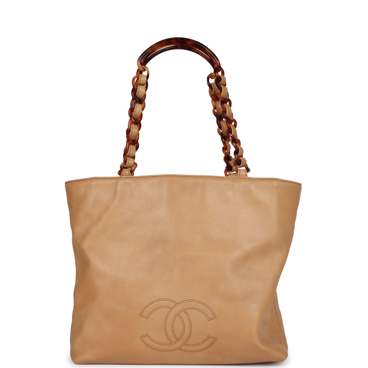 Chanel  CC Shopping Tote Beige Lambskin Tortoiseshell Bakelite Hardware